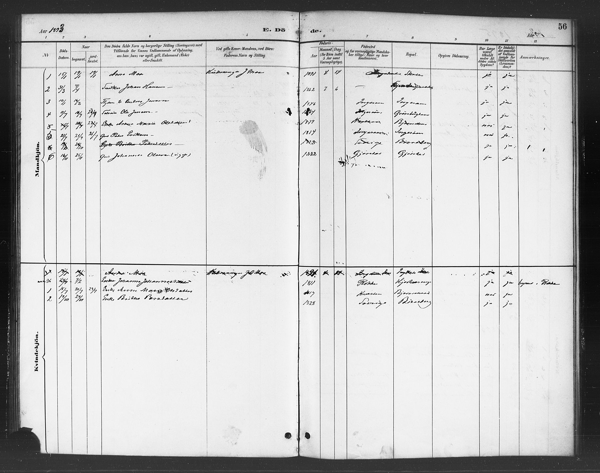 Skjeberg prestekontor Kirkebøker, SAO/A-10923/F/Fc/L0001: Parish register (official) no. III 1, 1886-1897, p. 56