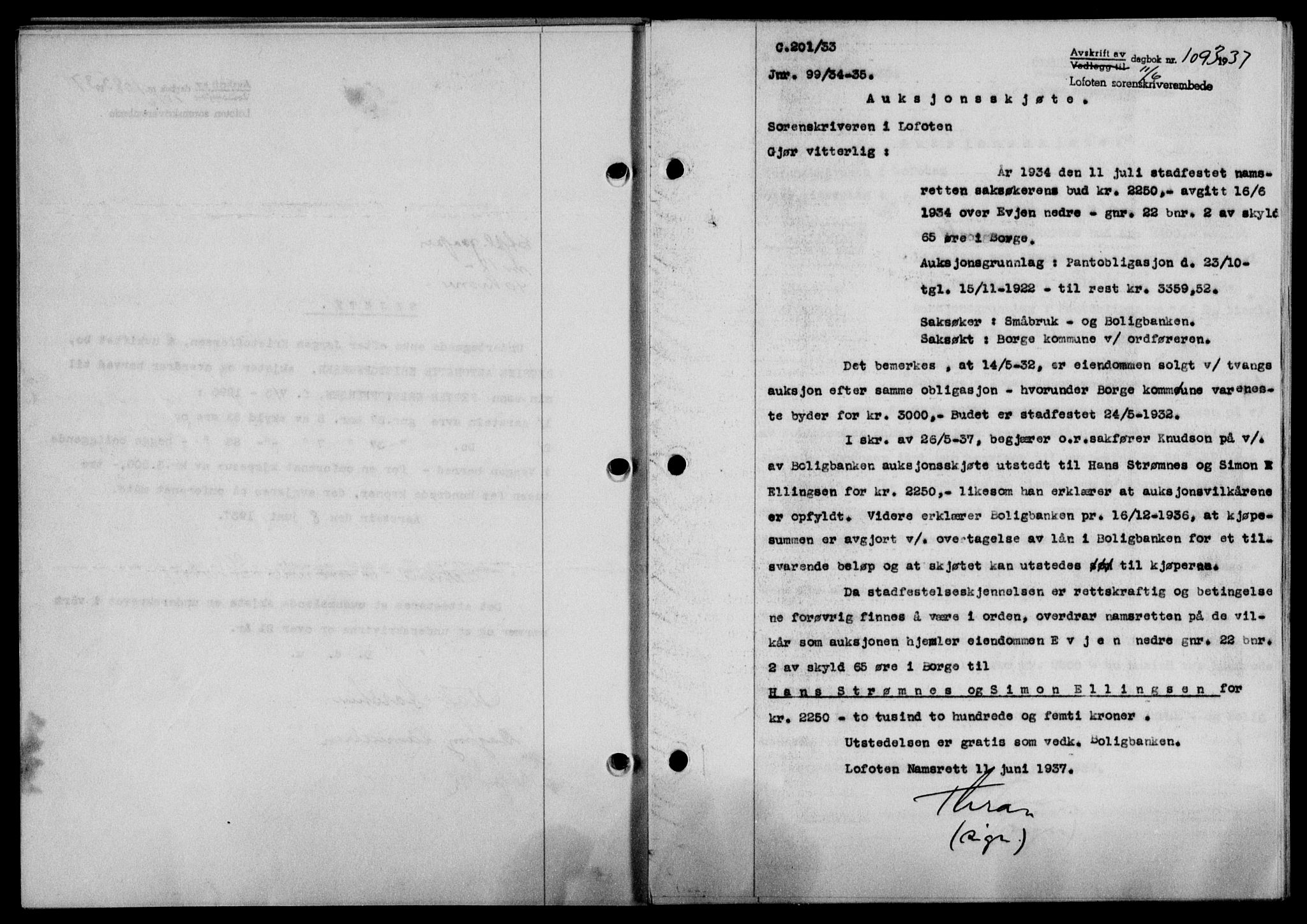 Lofoten sorenskriveri, SAT/A-0017/1/2/2C/L0002a: Mortgage book no. 2a, 1937-1937, Diary no: : 1093/1937