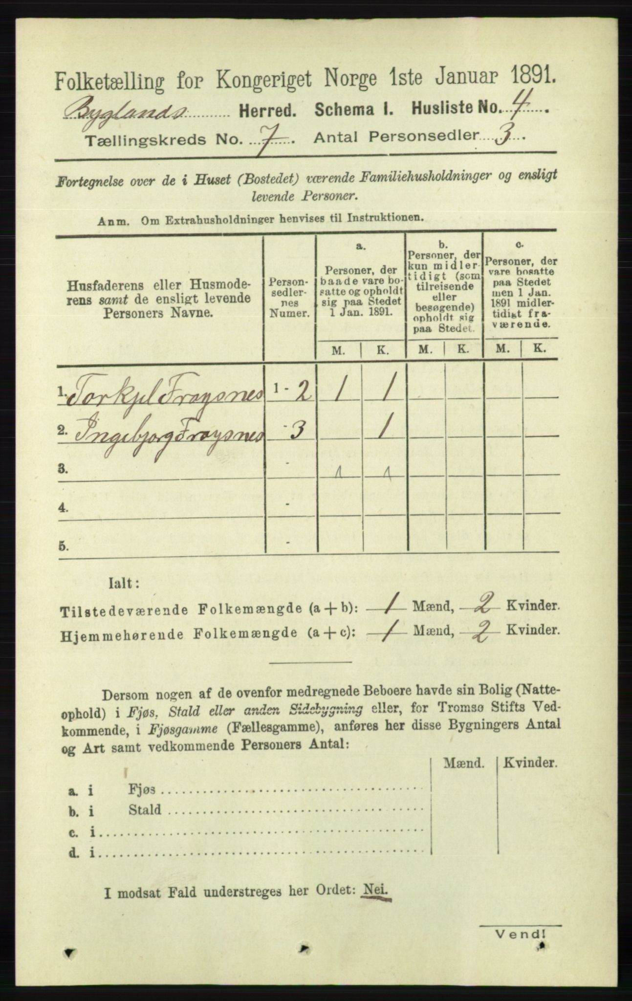 RA, 1891 census for 0938 Bygland, 1891, p. 1503