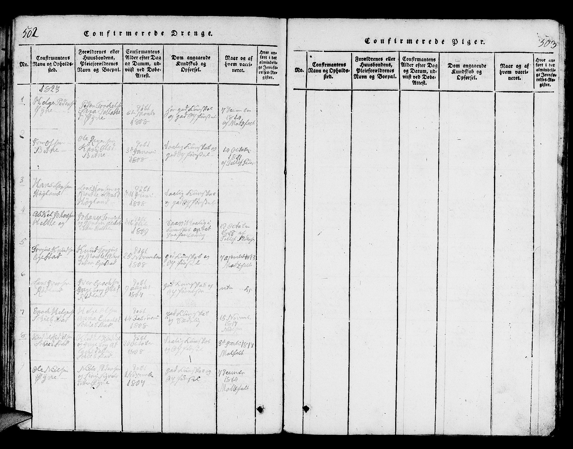 Helleland sokneprestkontor, SAST/A-101810: Parish register (copy) no. B 1, 1815-1841, p. 502-503