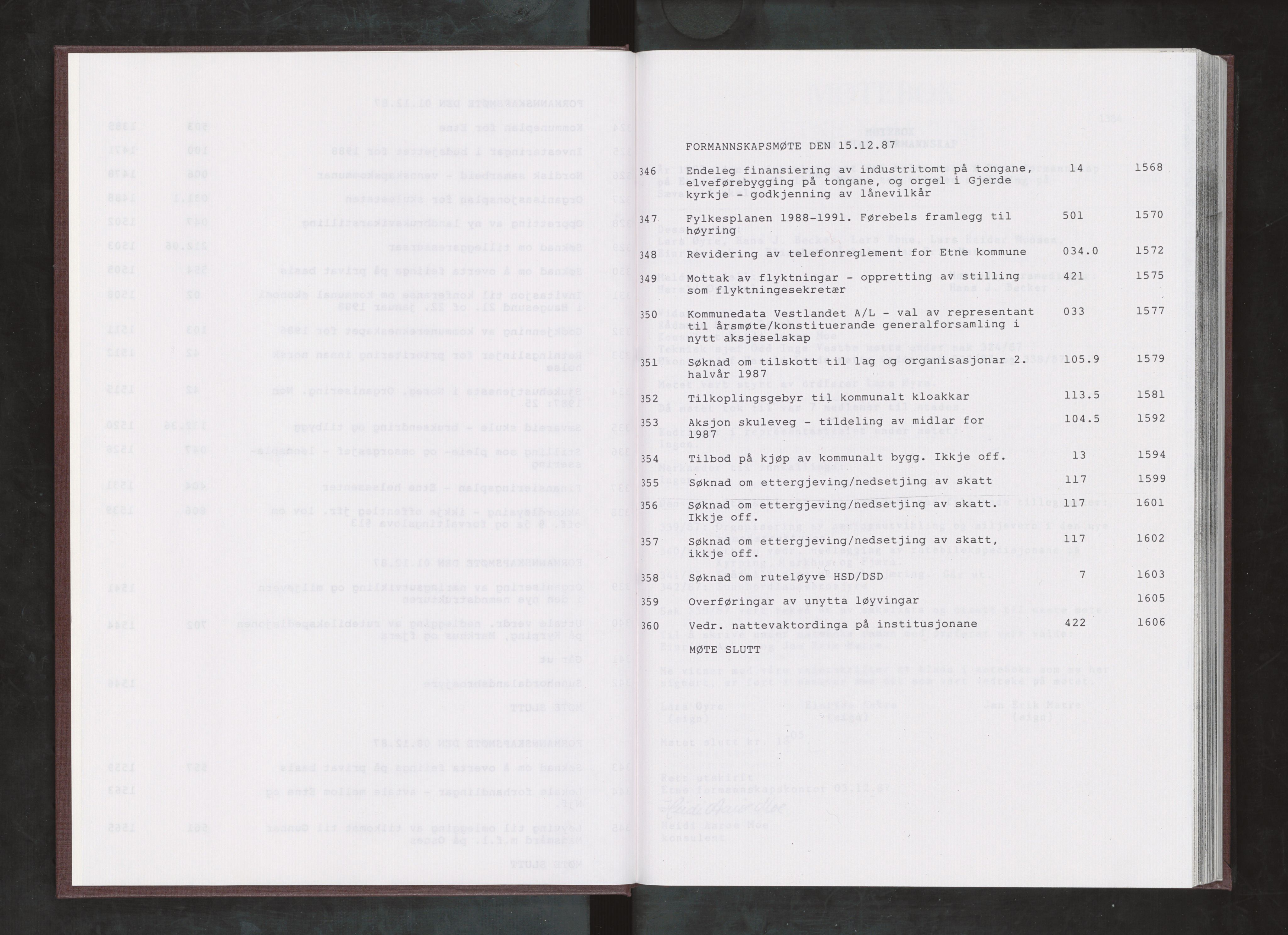 Etne kommune. Formannskapet, IKAH/1211-021/A/Aa/L0054: Møtebok for formannskapet, 1987-1988