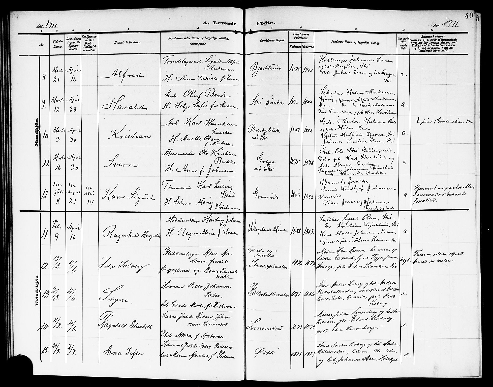 Kråkstad prestekontor Kirkebøker, SAO/A-10125a/G/Gb/L0001: Parish register (copy) no. II 1, 1905-1920, p. 40