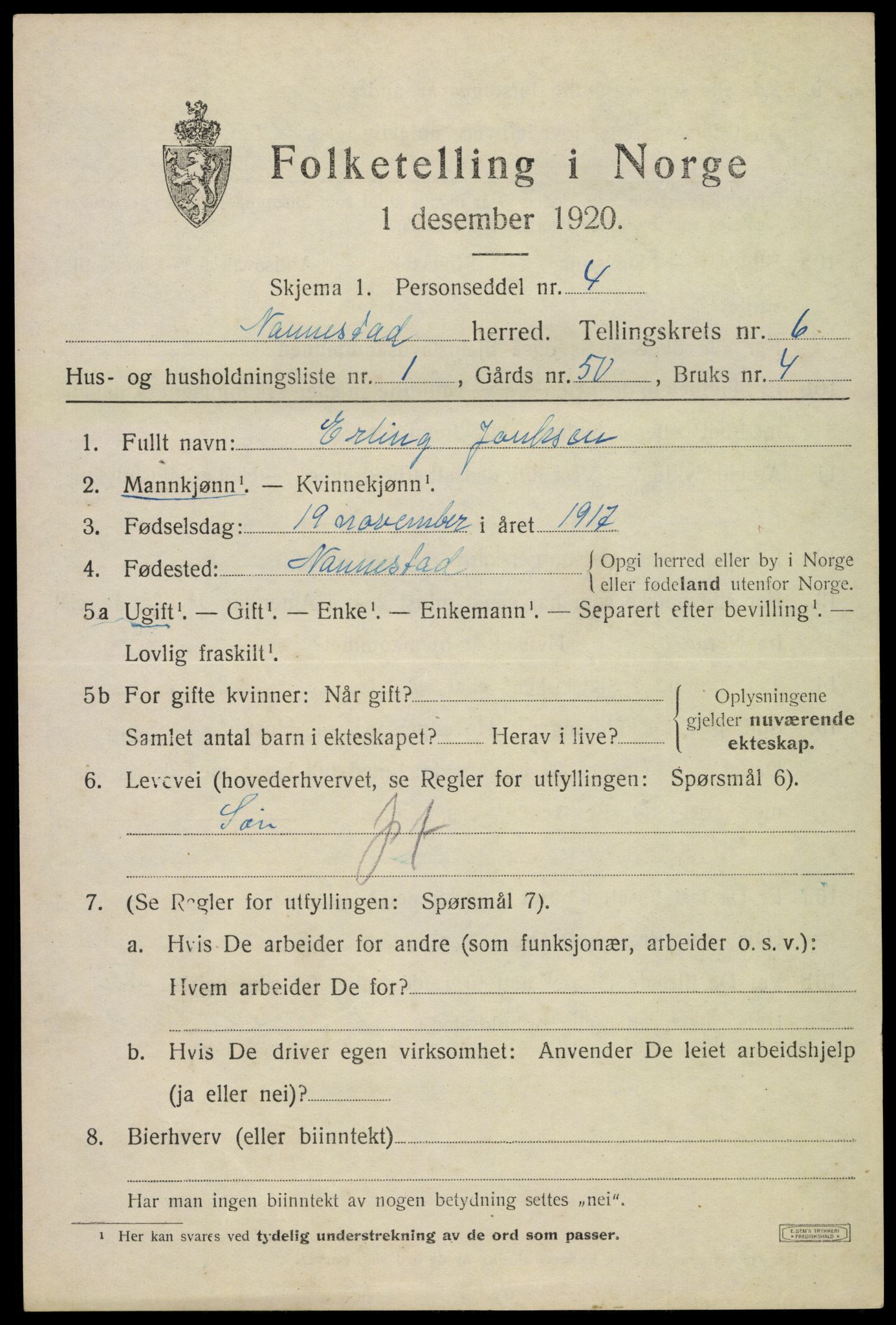 SAO, 1920 census for Nannestad, 1920, p. 7576