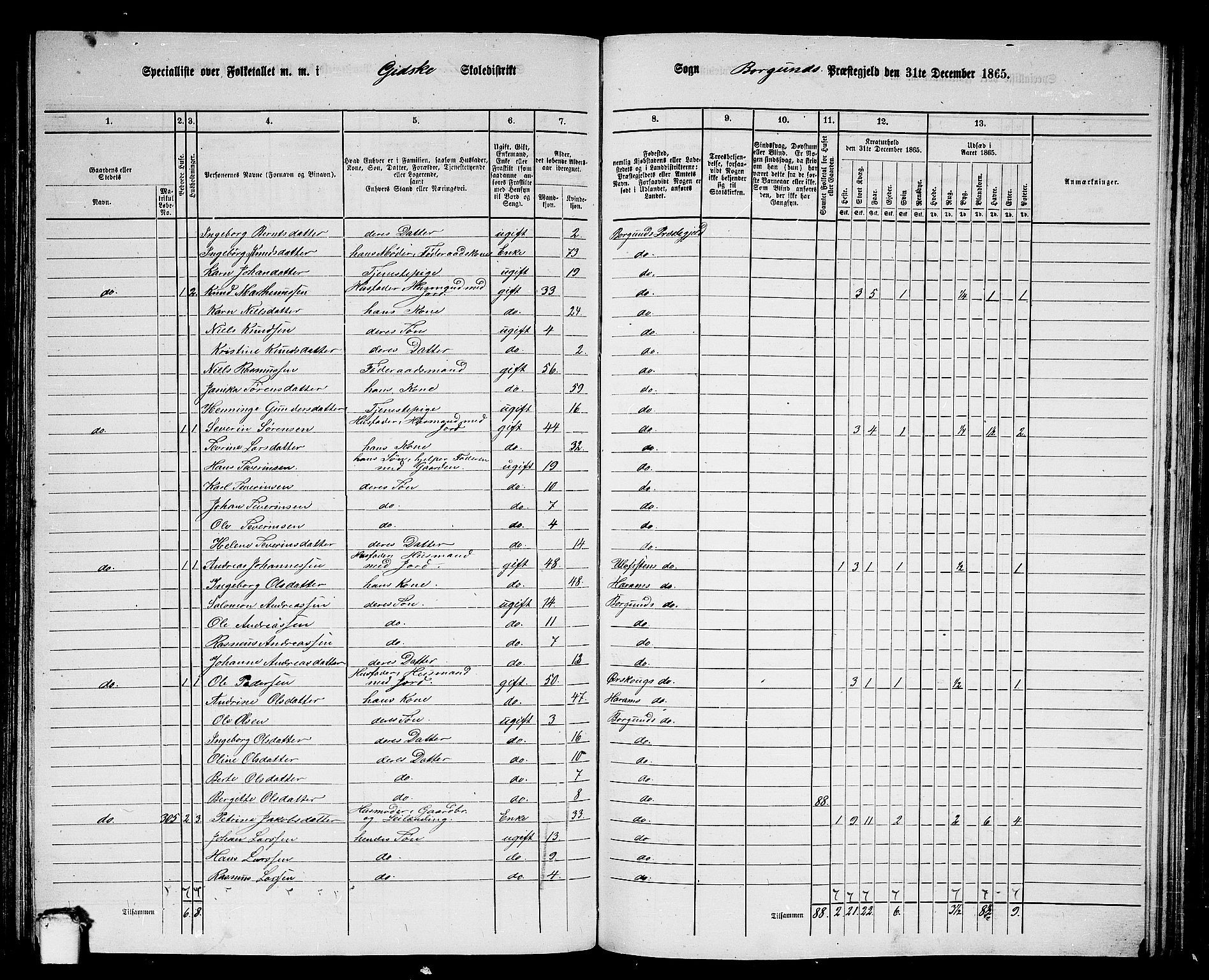 RA, 1865 census for Borgund, 1865, p. 134