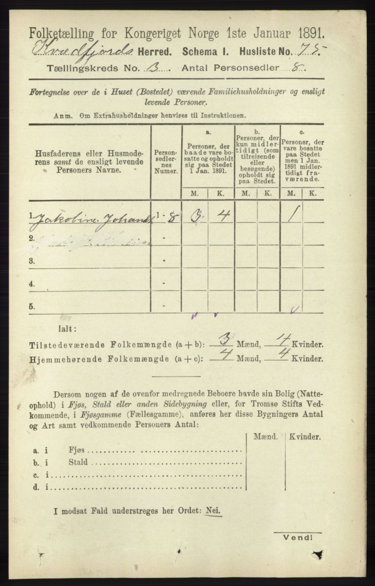 RA, 1891 census for 1911 Kvæfjord, 1891, p. 1295