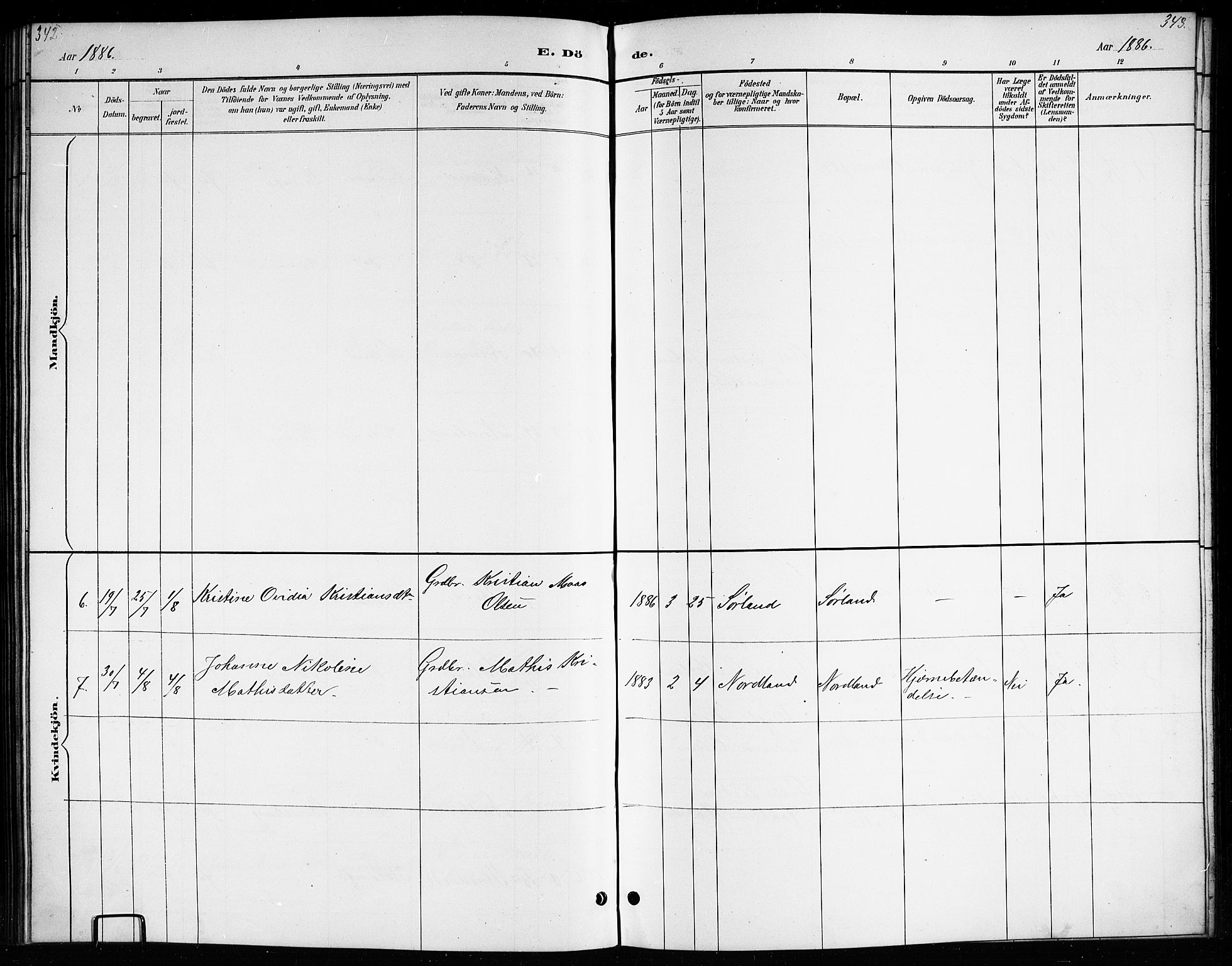 Ministerialprotokoller, klokkerbøker og fødselsregistre - Nordland, SAT/A-1459/807/L0123: Parish register (copy) no. 807C01, 1884-1910, p. 342-343