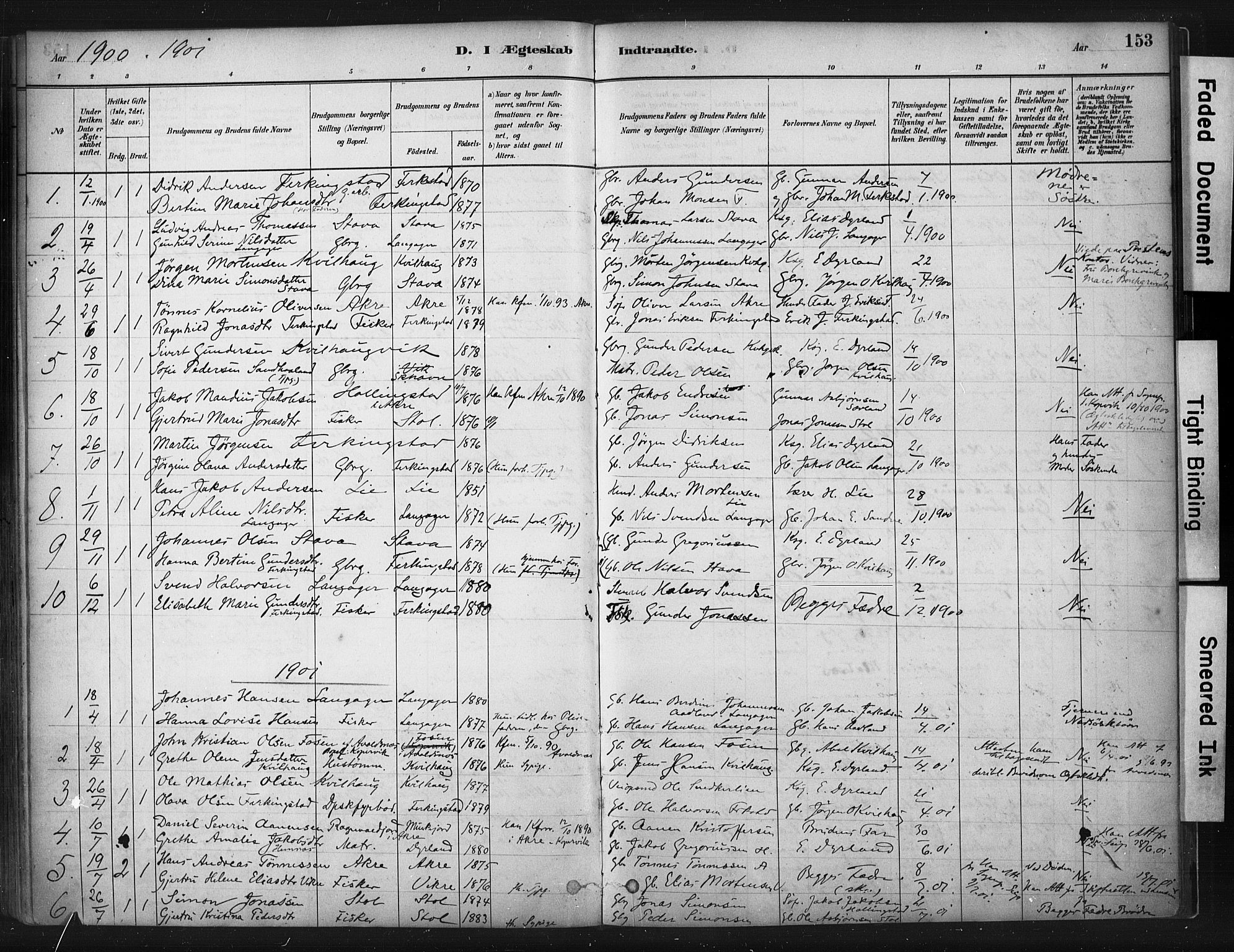 Skudenes sokneprestkontor, SAST/A -101849/H/Ha/Haa/L0010: Parish register (official) no. A 7, 1882-1912, p. 153