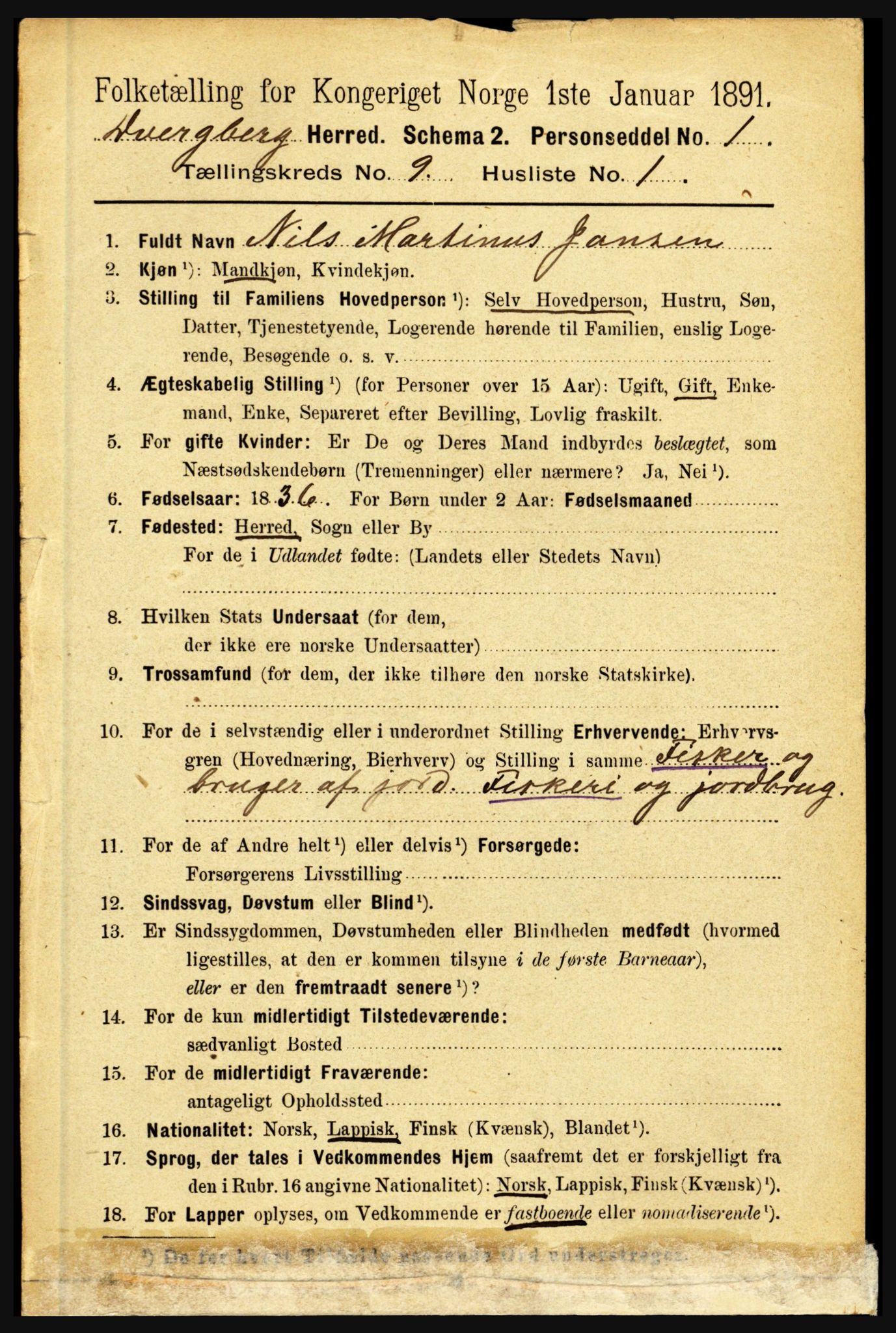 RA, 1891 census for 1872 Dverberg, 1891, p. 3530