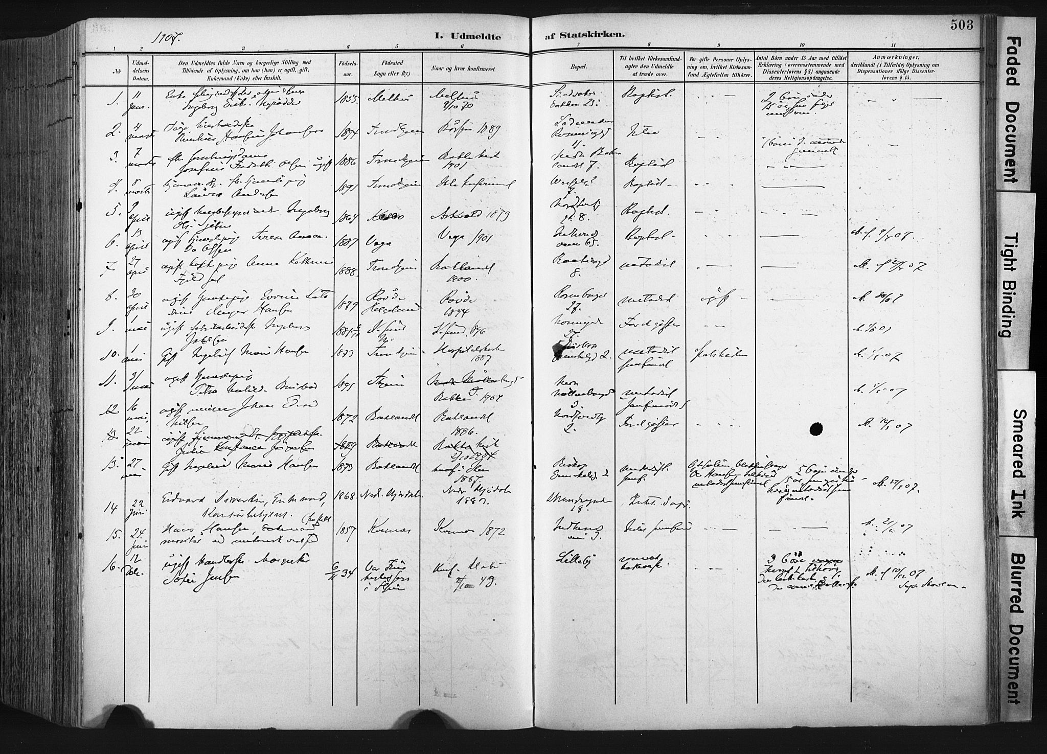 Ministerialprotokoller, klokkerbøker og fødselsregistre - Sør-Trøndelag, AV/SAT-A-1456/604/L0201: Parish register (official) no. 604A21, 1901-1911, p. 503