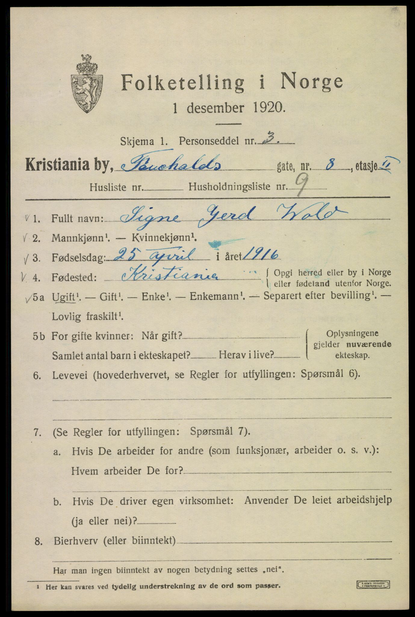 SAO, 1920 census for Kristiania, 1920, p. 227823