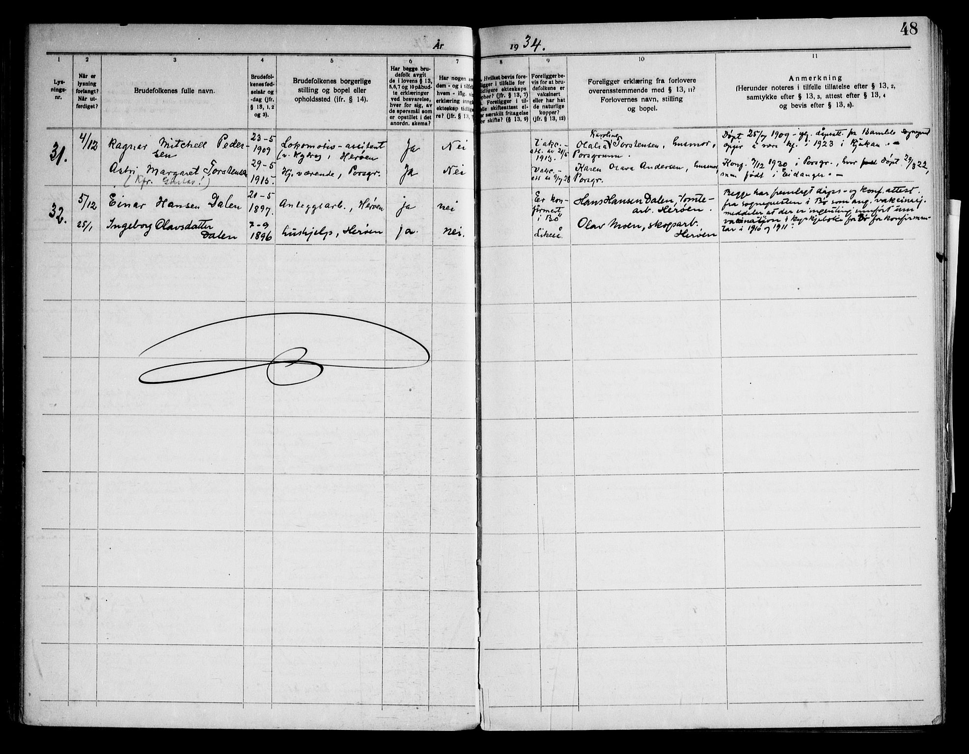 Eidanger kirkebøker, SAKO/A-261/H/Ha/L0003: Banns register no. 3, 1919-1948, p. 48