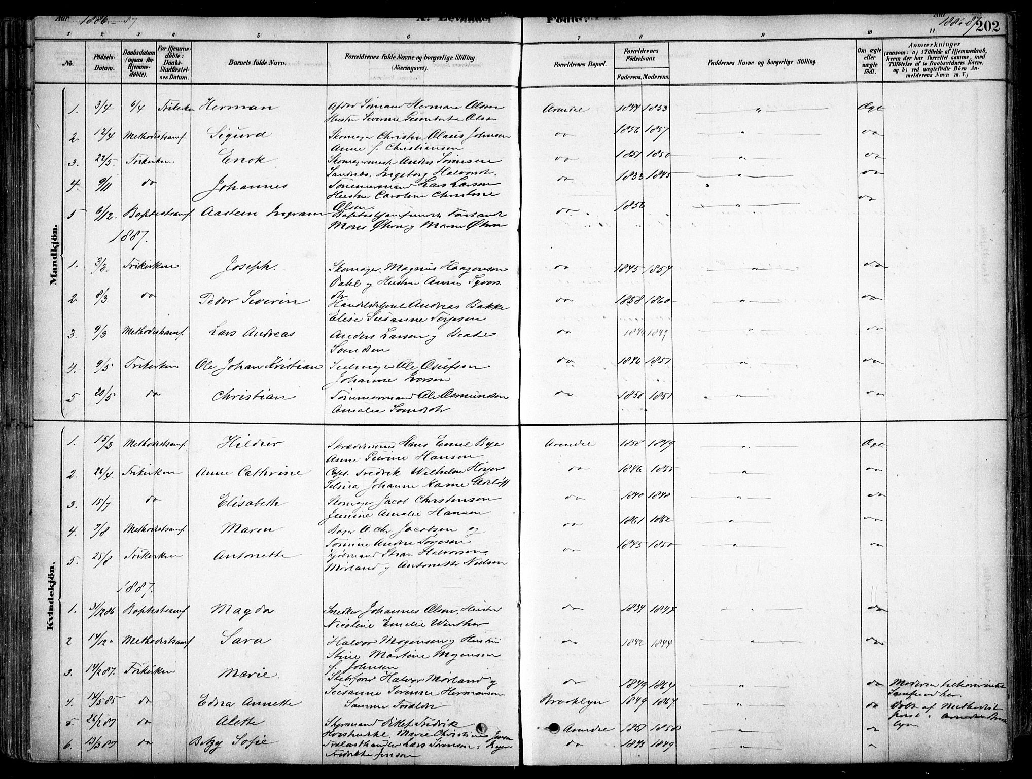 Arendal sokneprestkontor, Trefoldighet, SAK/1111-0040/F/Fa/L0008: Parish register (official) no. A 8, 1878-1899, p. 202
