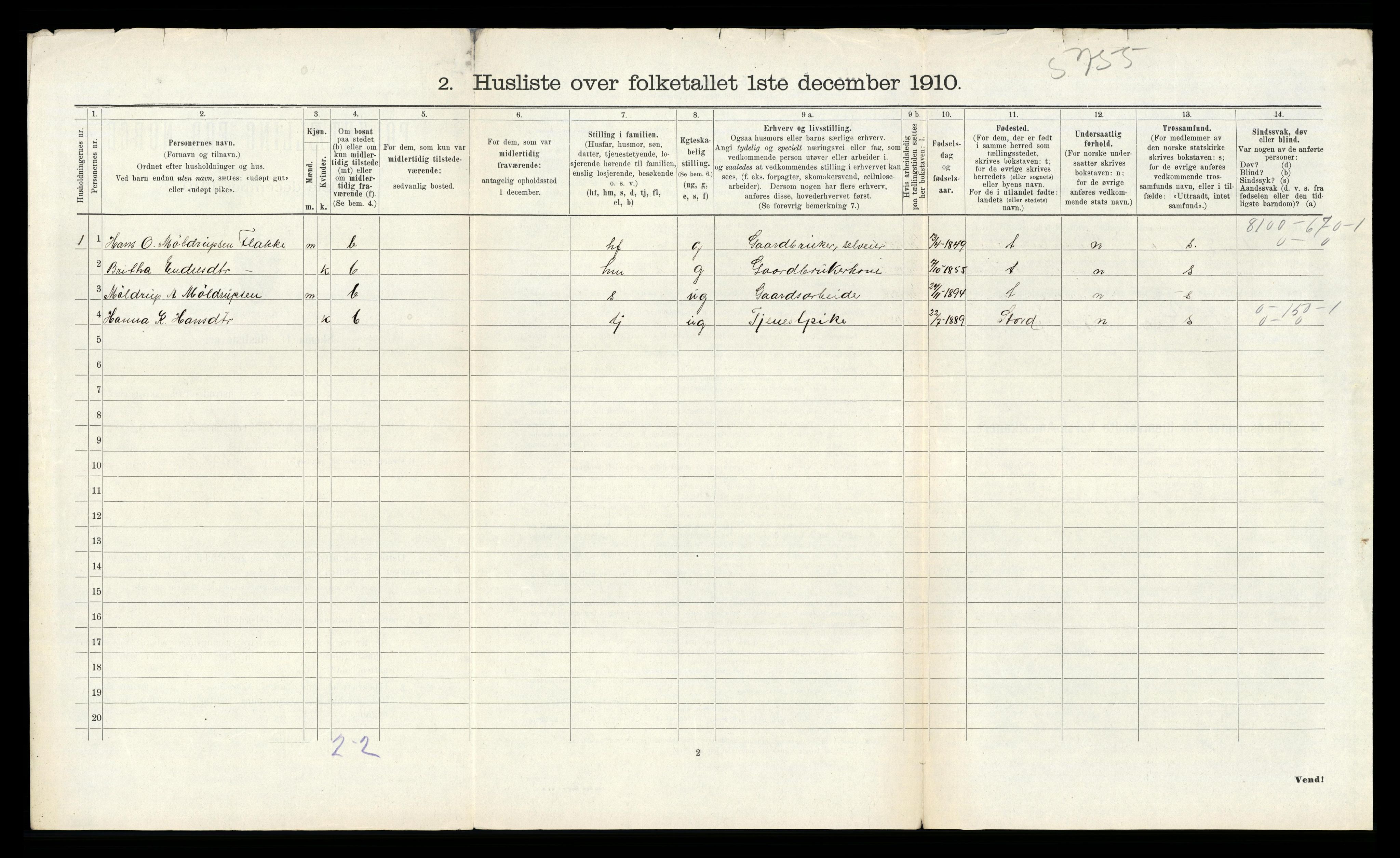 RA, 1910 census for Tysnes, 1910, p. 1543