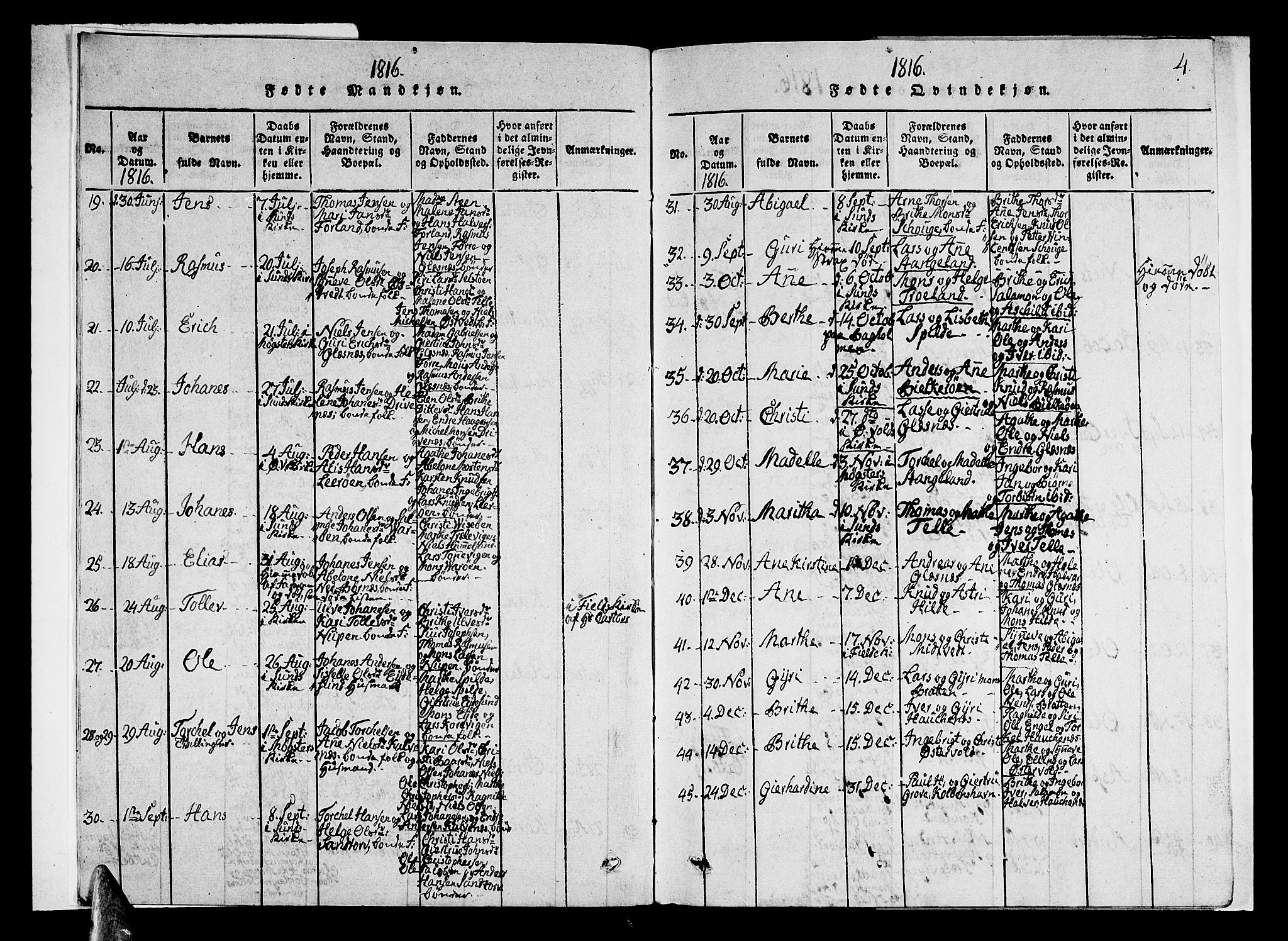 Sund sokneprestembete, AV/SAB-A-99930: Parish register (copy) no. A 1, 1816-1827, p. 4