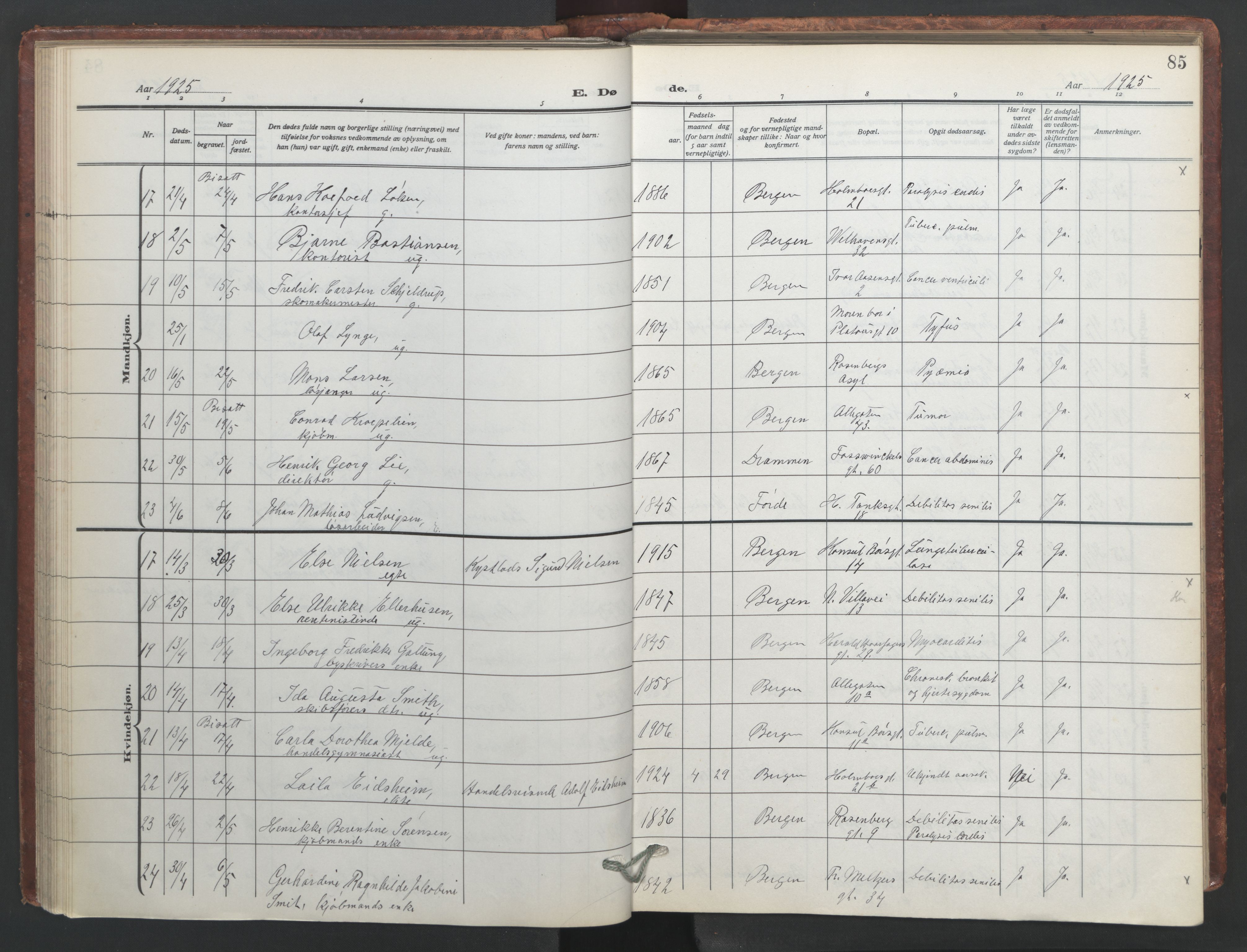 Johanneskirken sokneprestembete, SAB/A-76001/H/Hab: Parish register (copy) no. D 2, 1916-1950, p. 84b-85a