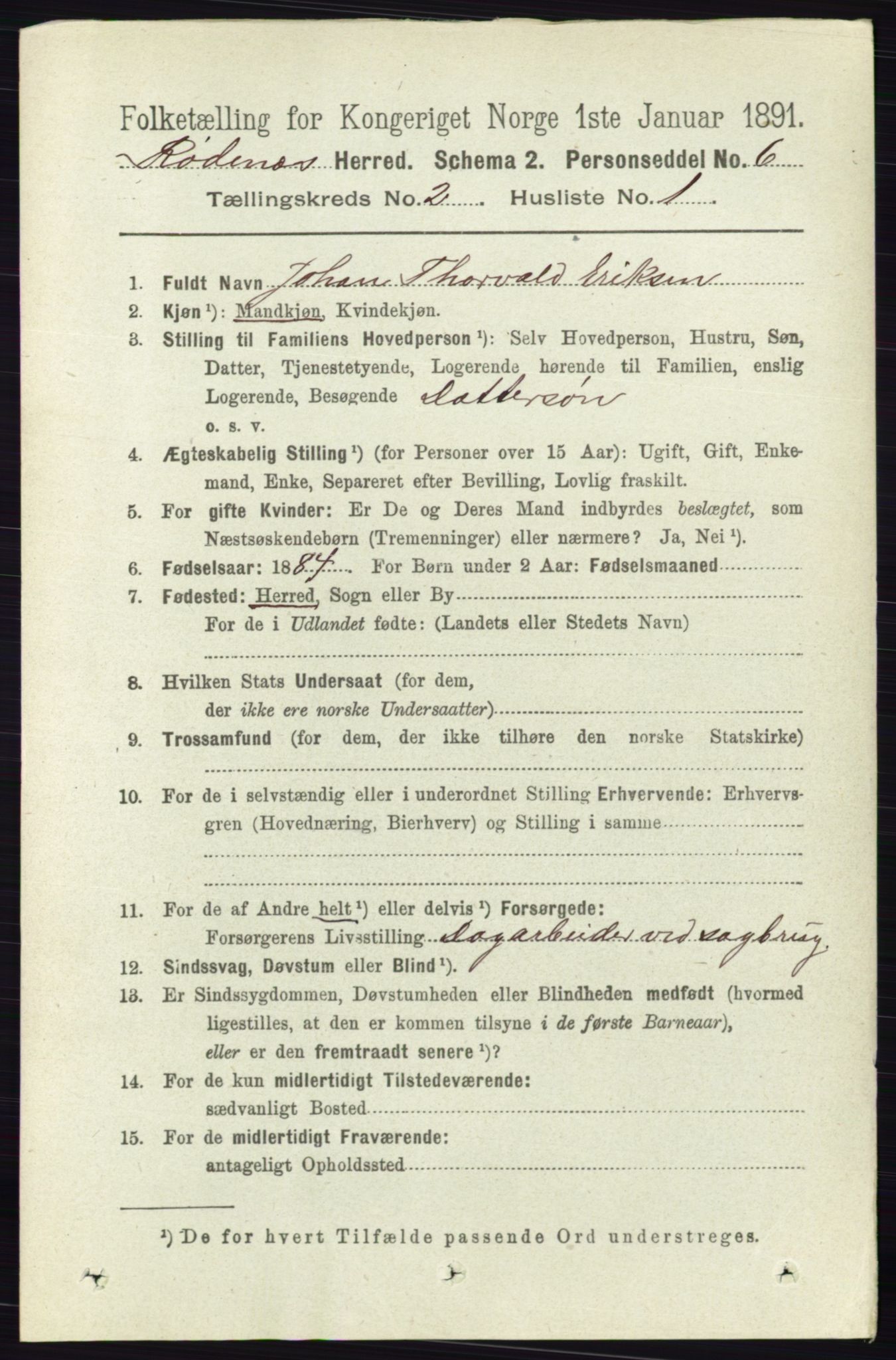 RA, 1891 census for 0120 Rødenes, 1891, p. 732