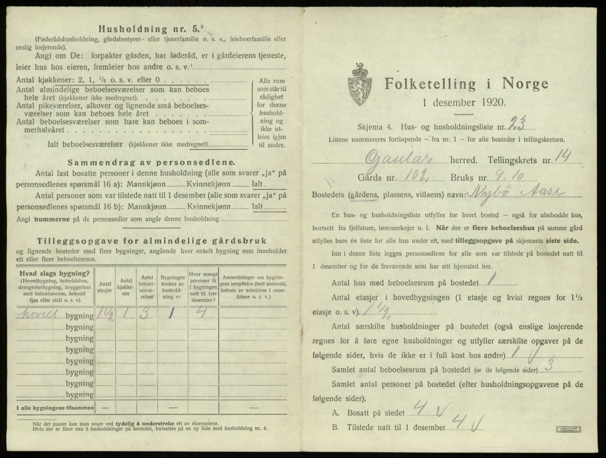 SAB, 1920 census for Gaular, 1920, p. 1063