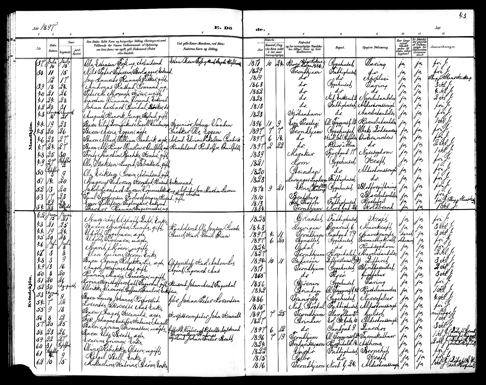 Ministerialprotokoller, klokkerbøker og fødselsregistre - Sør-Trøndelag, AV/SAT-A-1456/602/L0144: Parish register (copy) no. 602C12, 1897-1905, p. 43