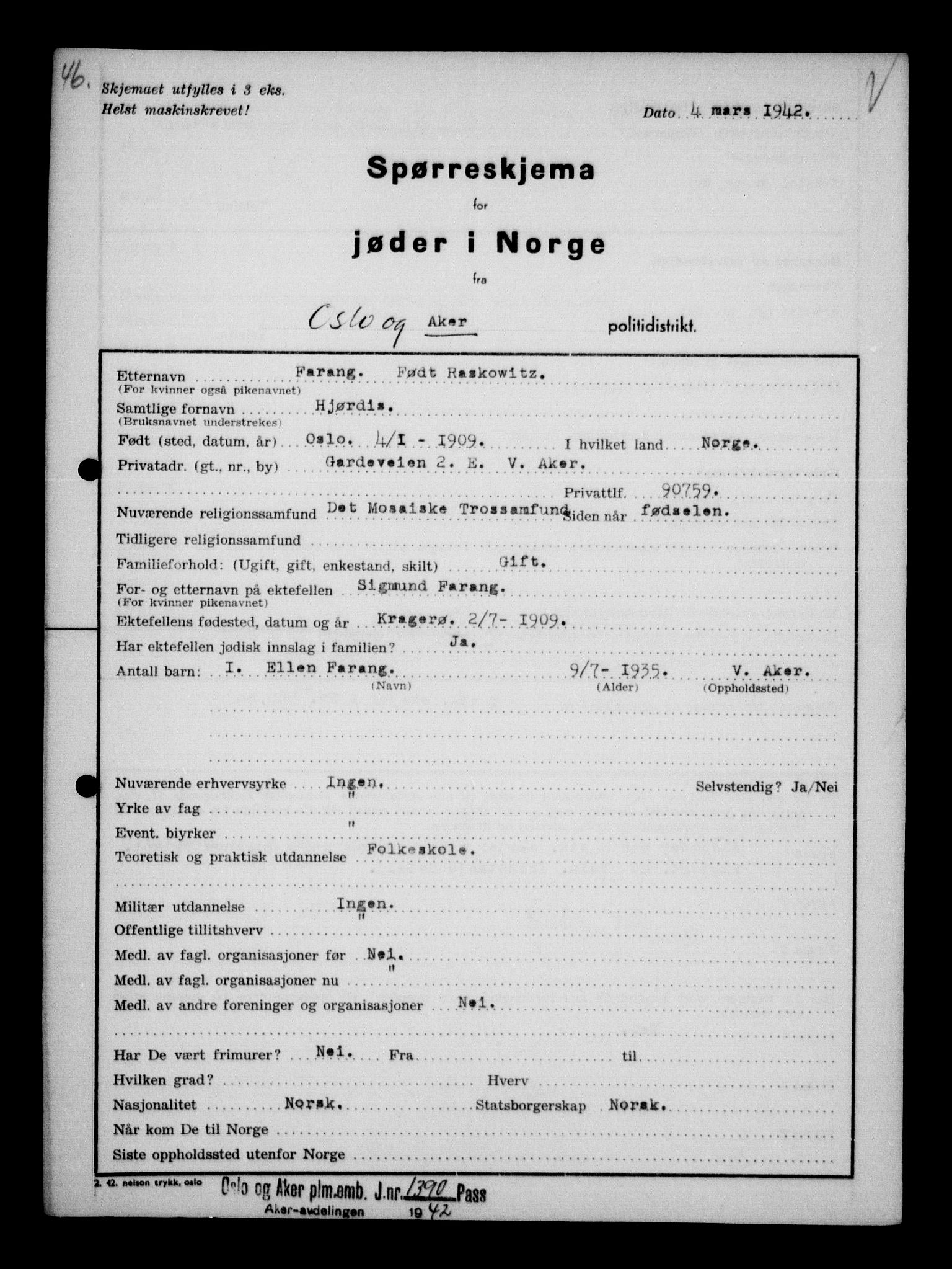Statspolitiet - Hovedkontoret / Osloavdelingen, AV/RA-S-1329/G/Ga/L0011/0002: Spørreskjema for jøder i Norge / Jøder bosatt i Aker, Adler - Lewin, 1942, p. 137