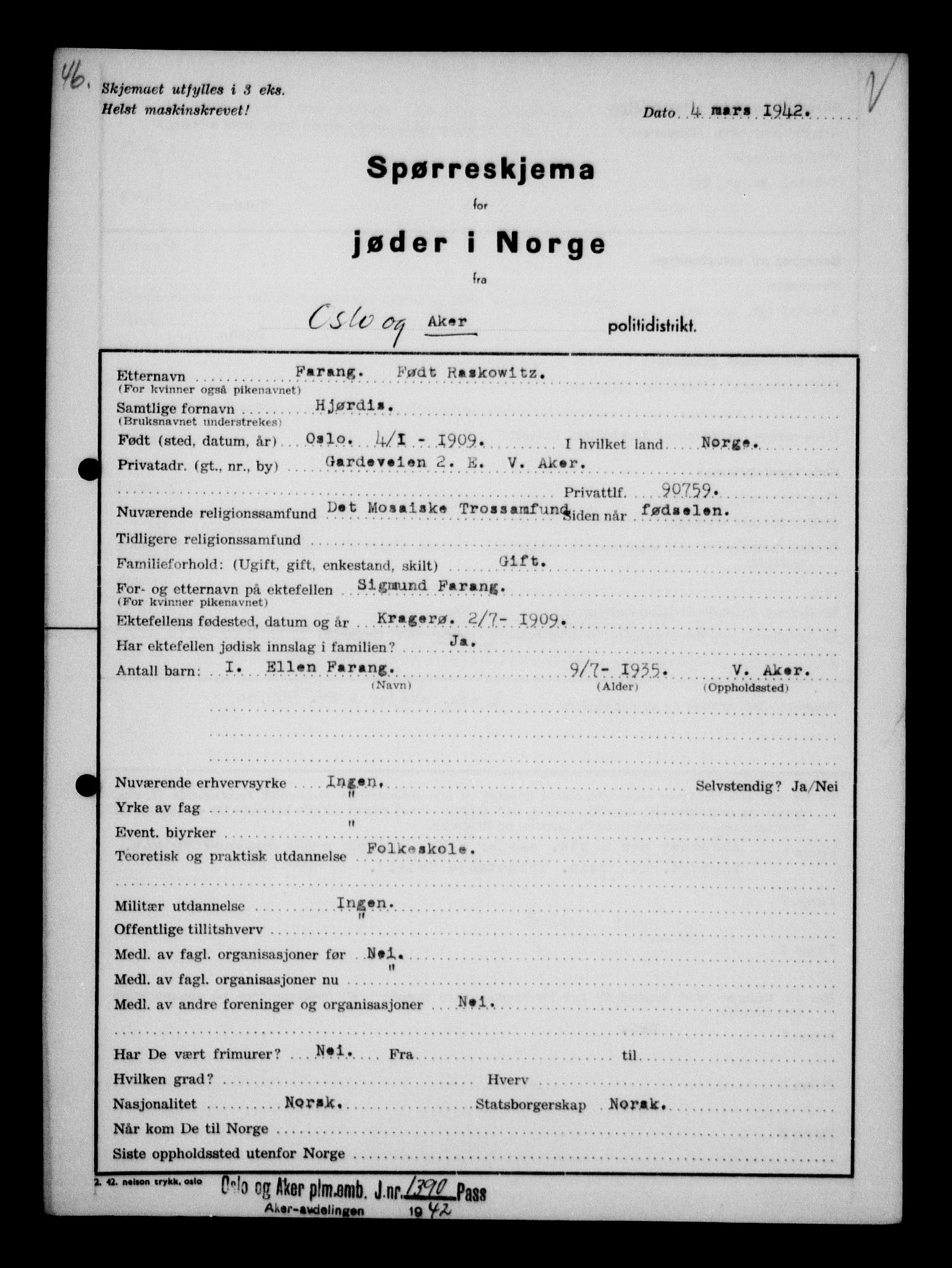 Statspolitiet - Hovedkontoret / Osloavdelingen, AV/RA-S-1329/G/Ga/L0011: Spørreskjema for jøder i Norge. 1: Oslo 610-806 (Plavnik-Zwillinger). 2: Aker 1-113 (Adler-Lewin). , 1942, p. 723