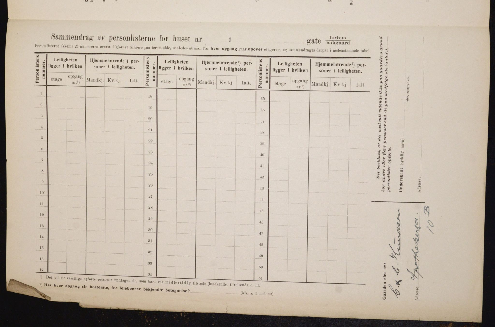 OBA, Municipal Census 1910 for Kristiania, 1910, p. 1289