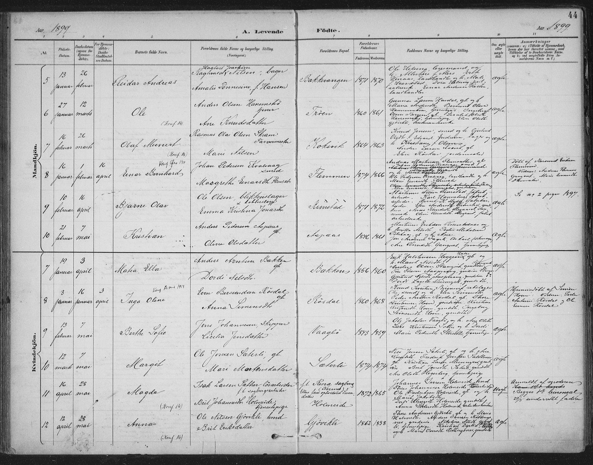 Ministerialprotokoller, klokkerbøker og fødselsregistre - Møre og Romsdal, AV/SAT-A-1454/586/L0988: Parish register (official) no. 586A14, 1893-1905, p. 44