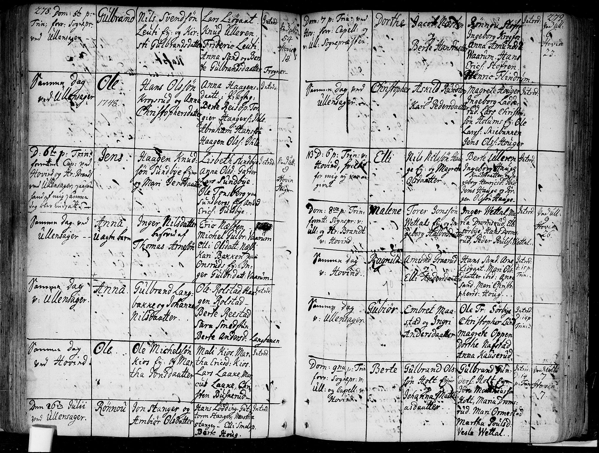 Ullensaker prestekontor Kirkebøker, AV/SAO-A-10236a/F/Fa/L0005: Parish register (official) no. I 5, 1733-1762, p. 278-279