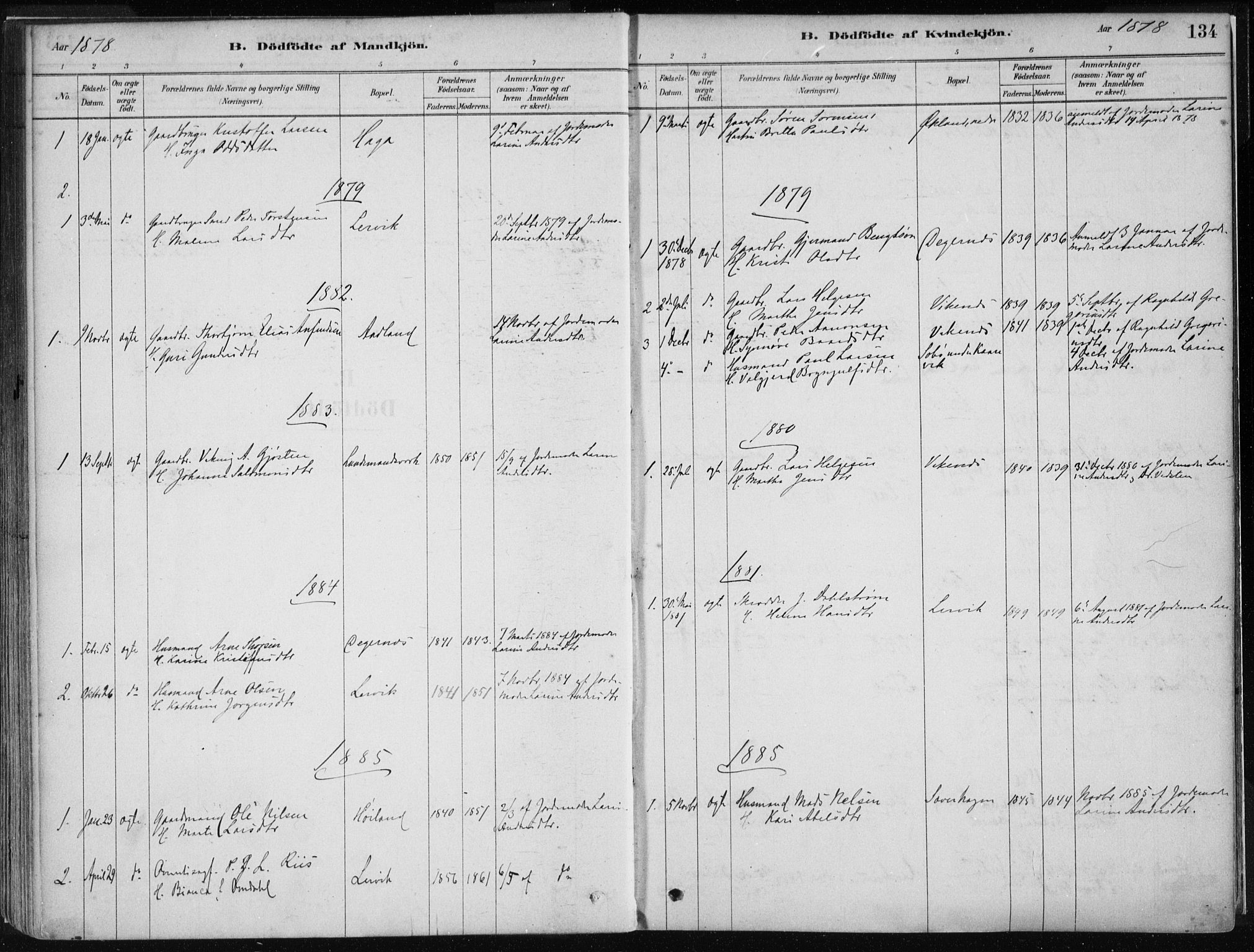 Stord sokneprestembete, SAB/A-78201/H/Haa: Parish register (official) no. B 2, 1878-1913, p. 134