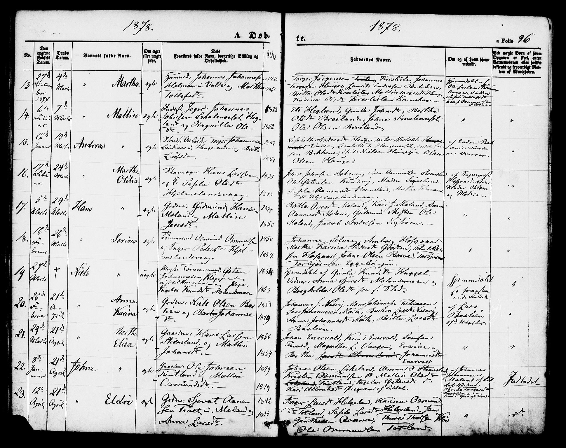 Hjelmeland sokneprestkontor, AV/SAST-A-101843/01/IV/L0011: Parish register (official) no. A 11, 1861-1878, p. 96