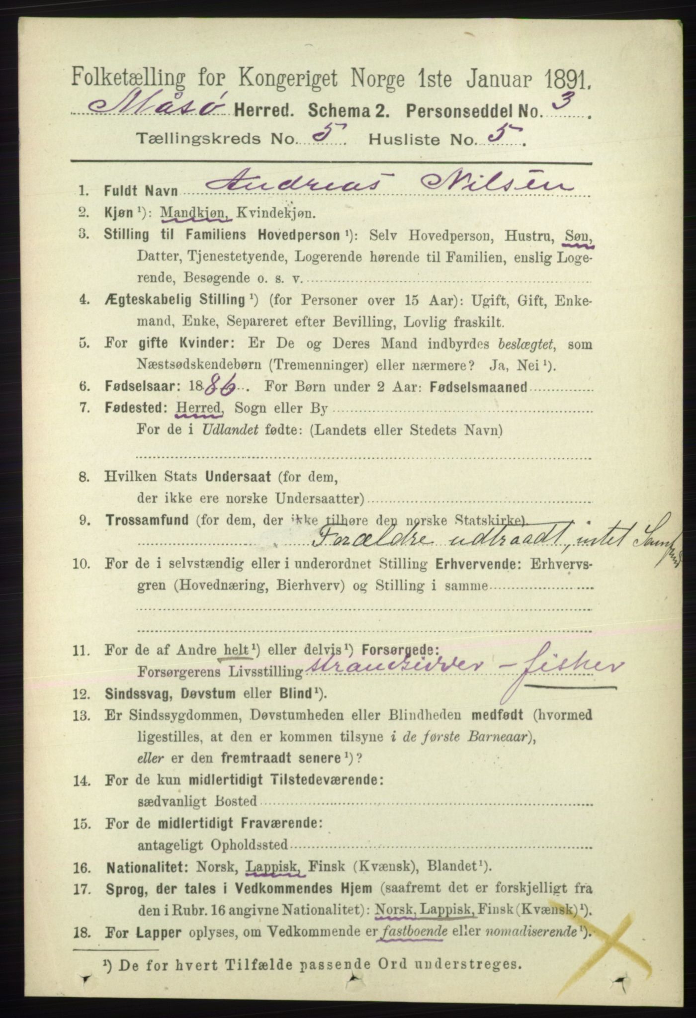 RA, 1891 census for 2018 Måsøy, 1891, p. 738