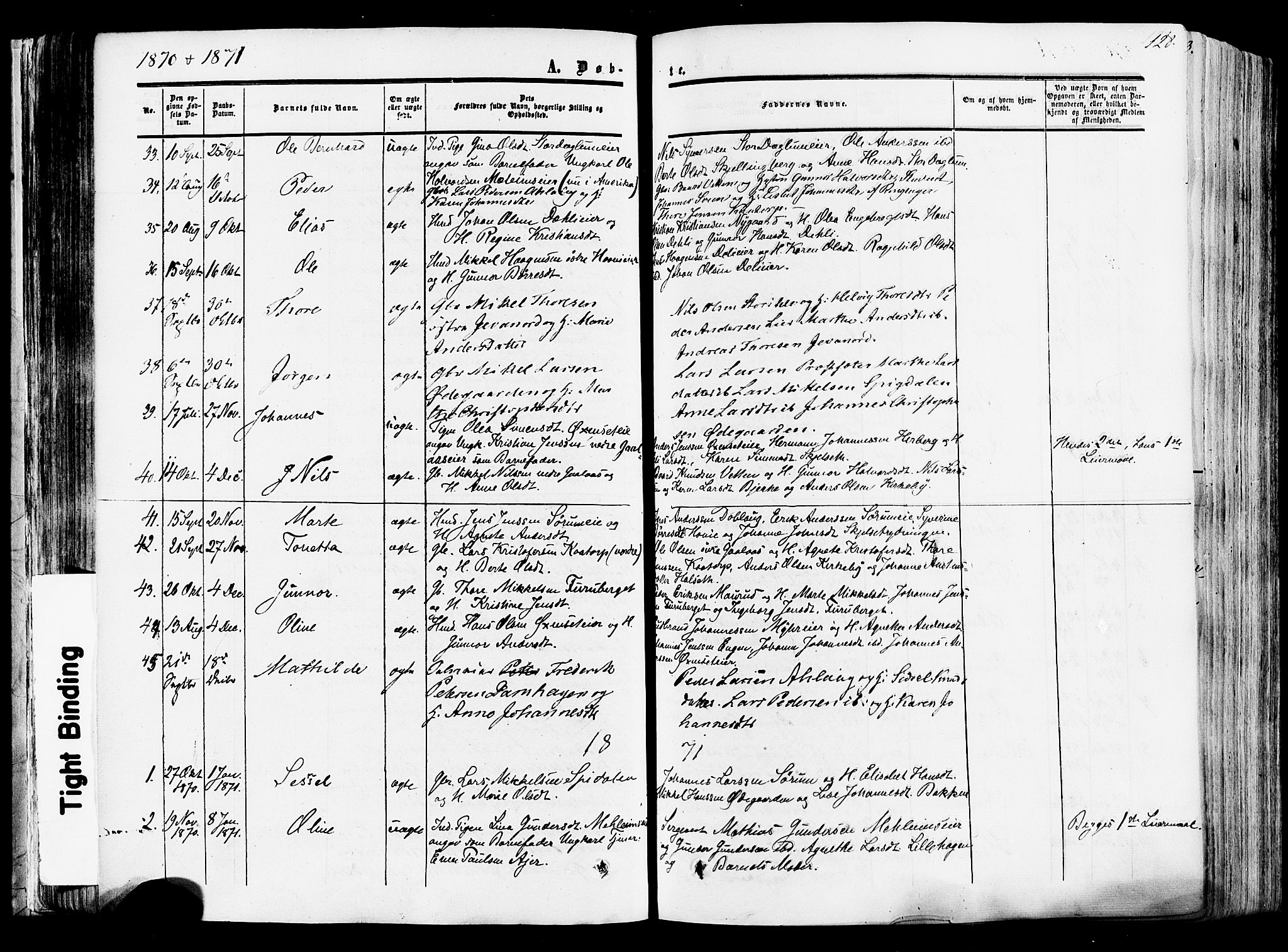 Vang prestekontor, Hedmark, SAH/PREST-008/H/Ha/Haa/L0013: Parish register (official) no. 13, 1855-1879, p. 128