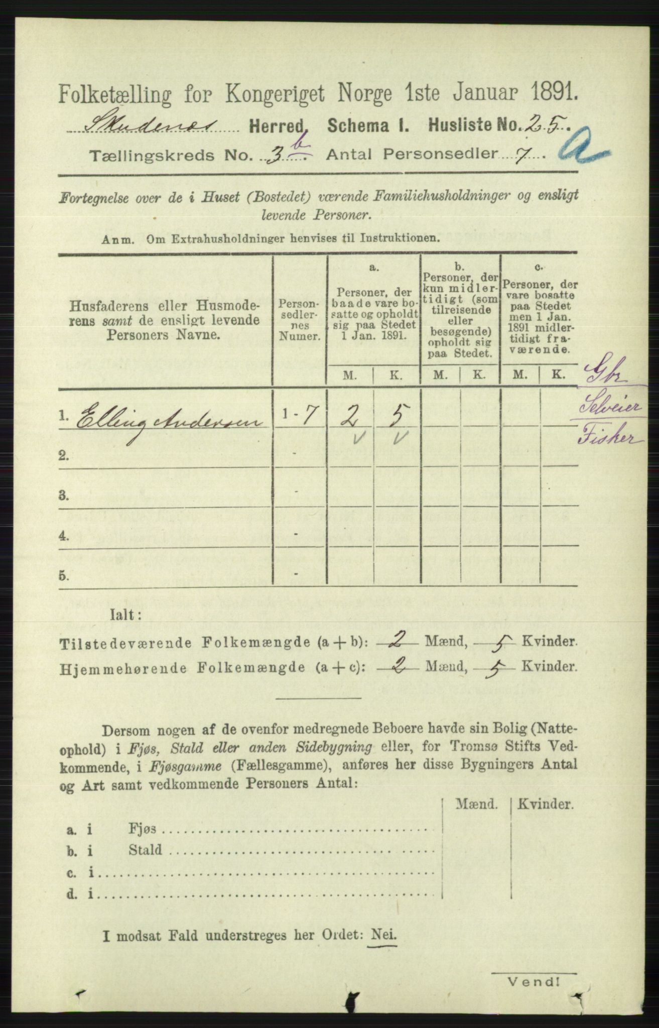 RA, 1891 census for 1150 Skudenes, 1891, p. 1636