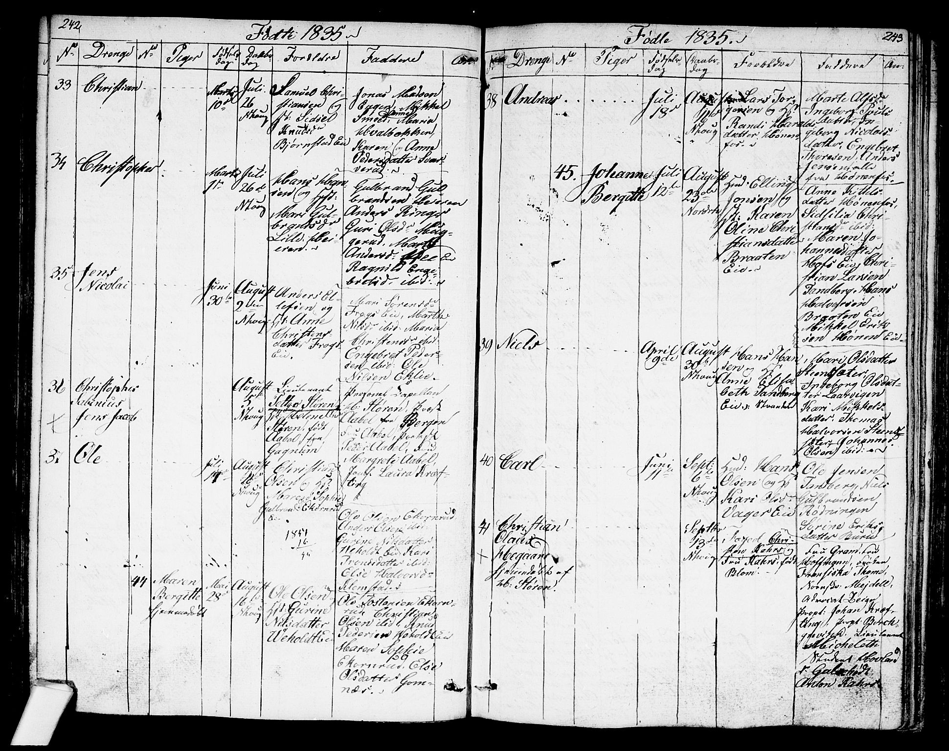 Norderhov kirkebøker, SAKO/A-237/G/Ga/L0004: Parish register (copy) no. I 4, 1824-1849, p. 242-243