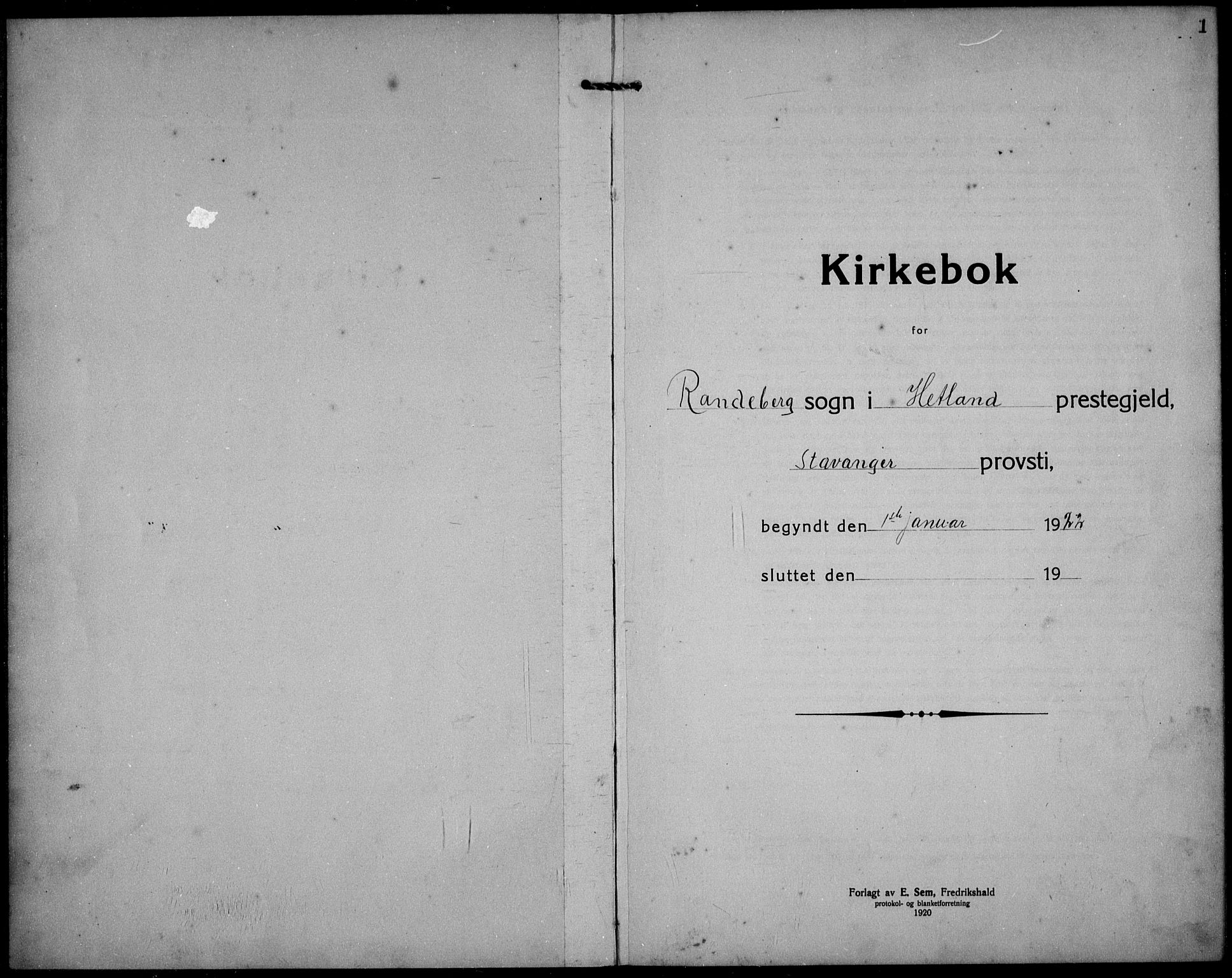 Hetland sokneprestkontor, SAST/A-101826/30/30BB/L0012: Parish register (copy) no. B 12, 1922-1940, p. 1