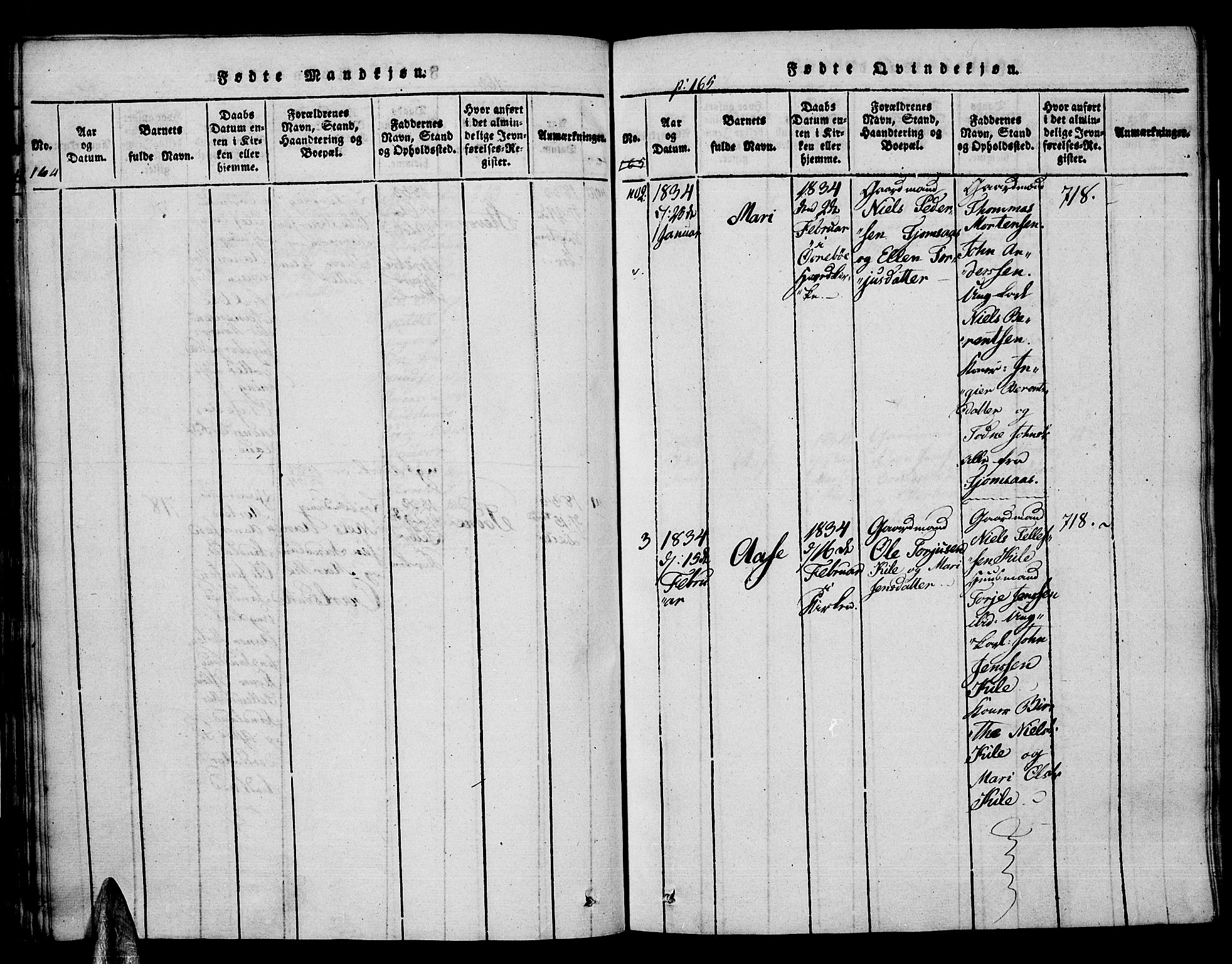 Vennesla sokneprestkontor, AV/SAK-1111-0045/Fa/Faa/L0003: Parish register (official) no. A 3, 1820-1834, p. 164-165