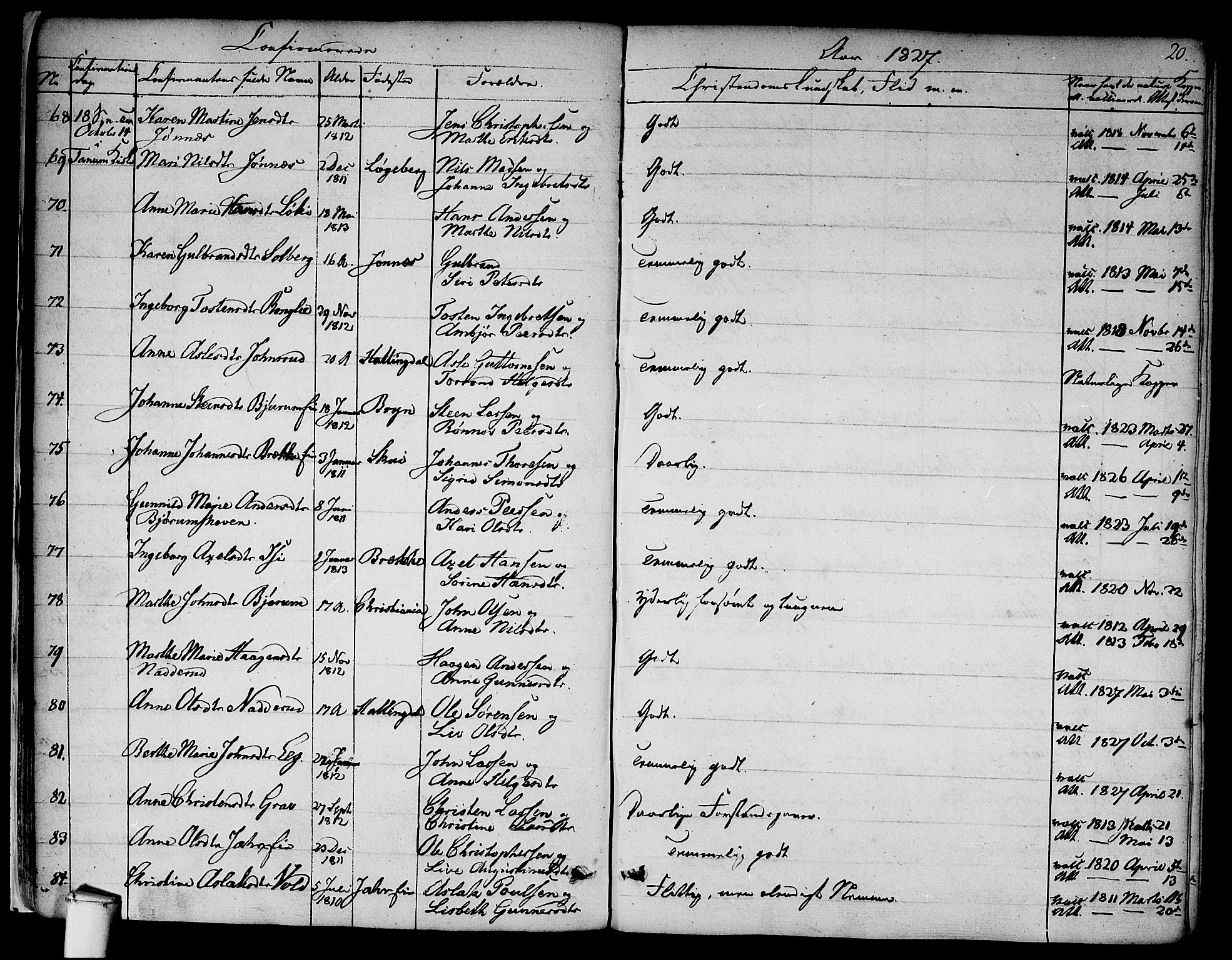 Asker prestekontor Kirkebøker, SAO/A-10256a/F/Fa/L0009: Parish register (official) no. I 9, 1825-1878, p. 20