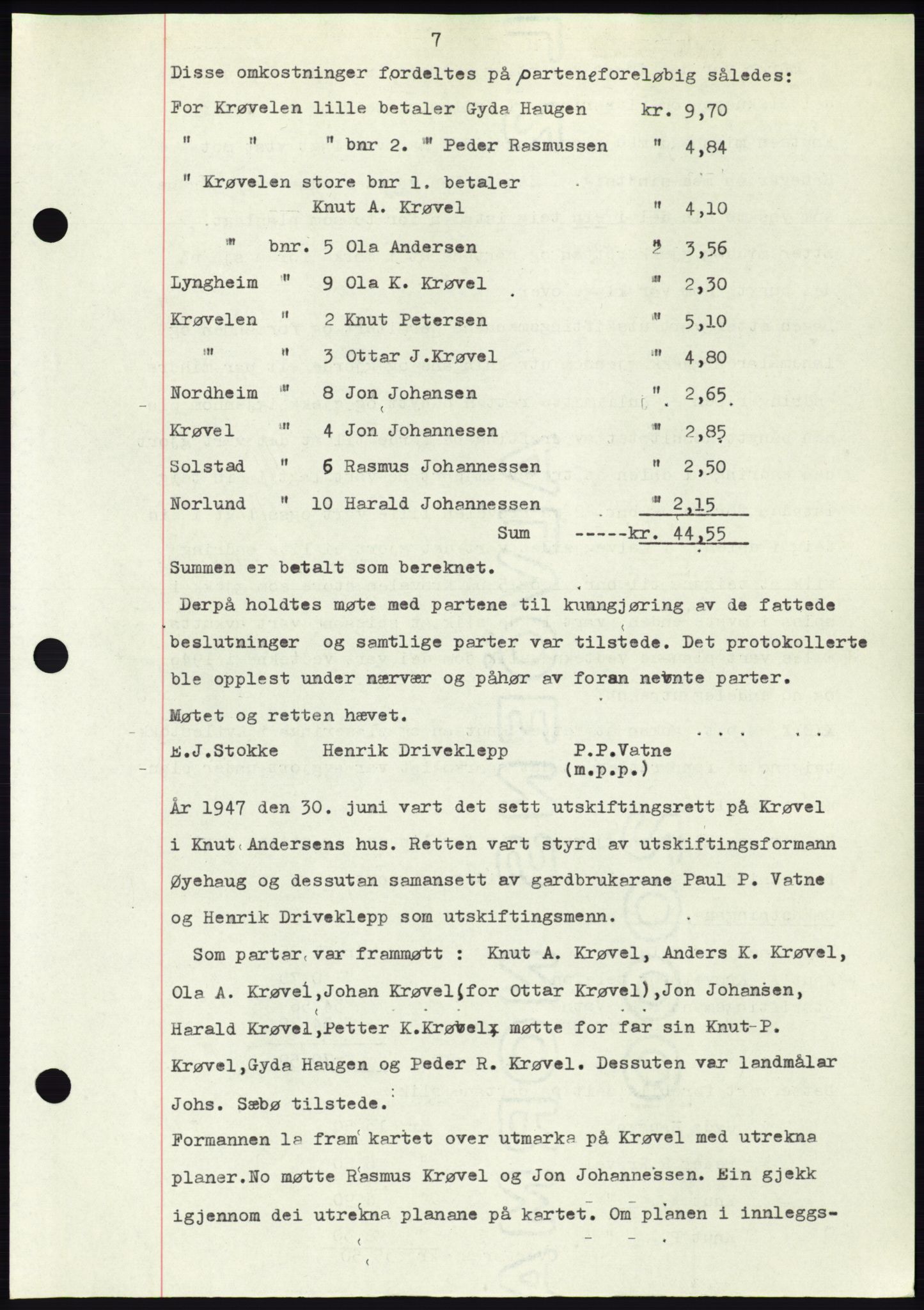 Søre Sunnmøre sorenskriveri, AV/SAT-A-4122/1/2/2C/L0081: Mortgage book no. 7A, 1947-1948, Diary no: : 1876/1947