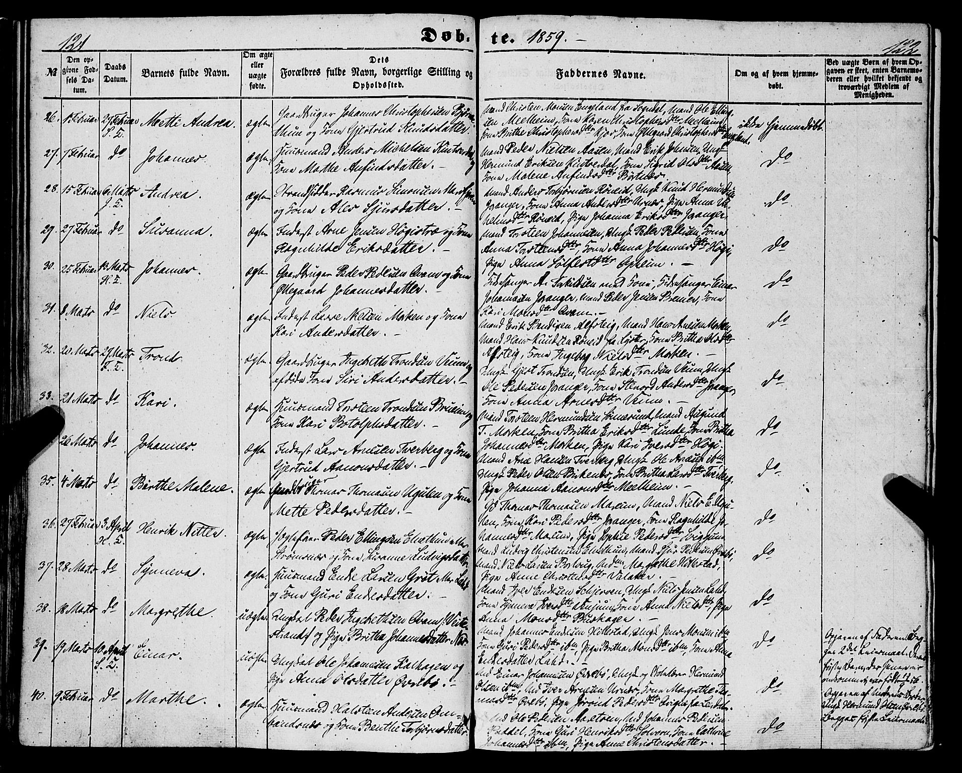 Hafslo sokneprestembete, SAB/A-80301/H/Haa/Haaa/L0009: Parish register (official) no. A 9, 1852-1873, p. 121-122