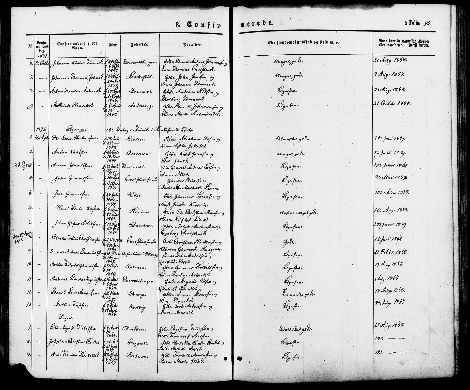 Oddernes sokneprestkontor, AV/SAK-1111-0033/F/Fa/Fab/L0001: Parish register (official) no. A 1, 1865-1884, p. 90