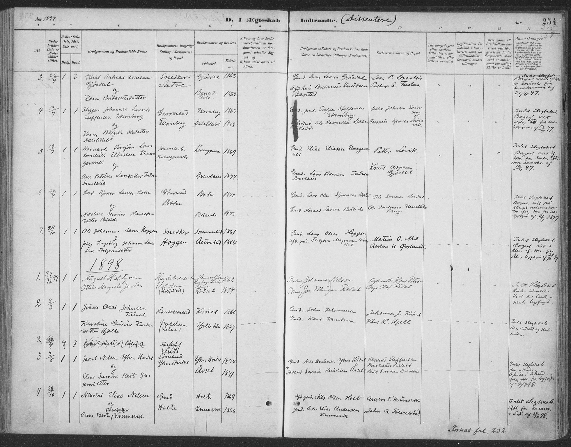 Ministerialprotokoller, klokkerbøker og fødselsregistre - Møre og Romsdal, AV/SAT-A-1454/511/L0142: Parish register (official) no. 511A09, 1891-1905, p. 254