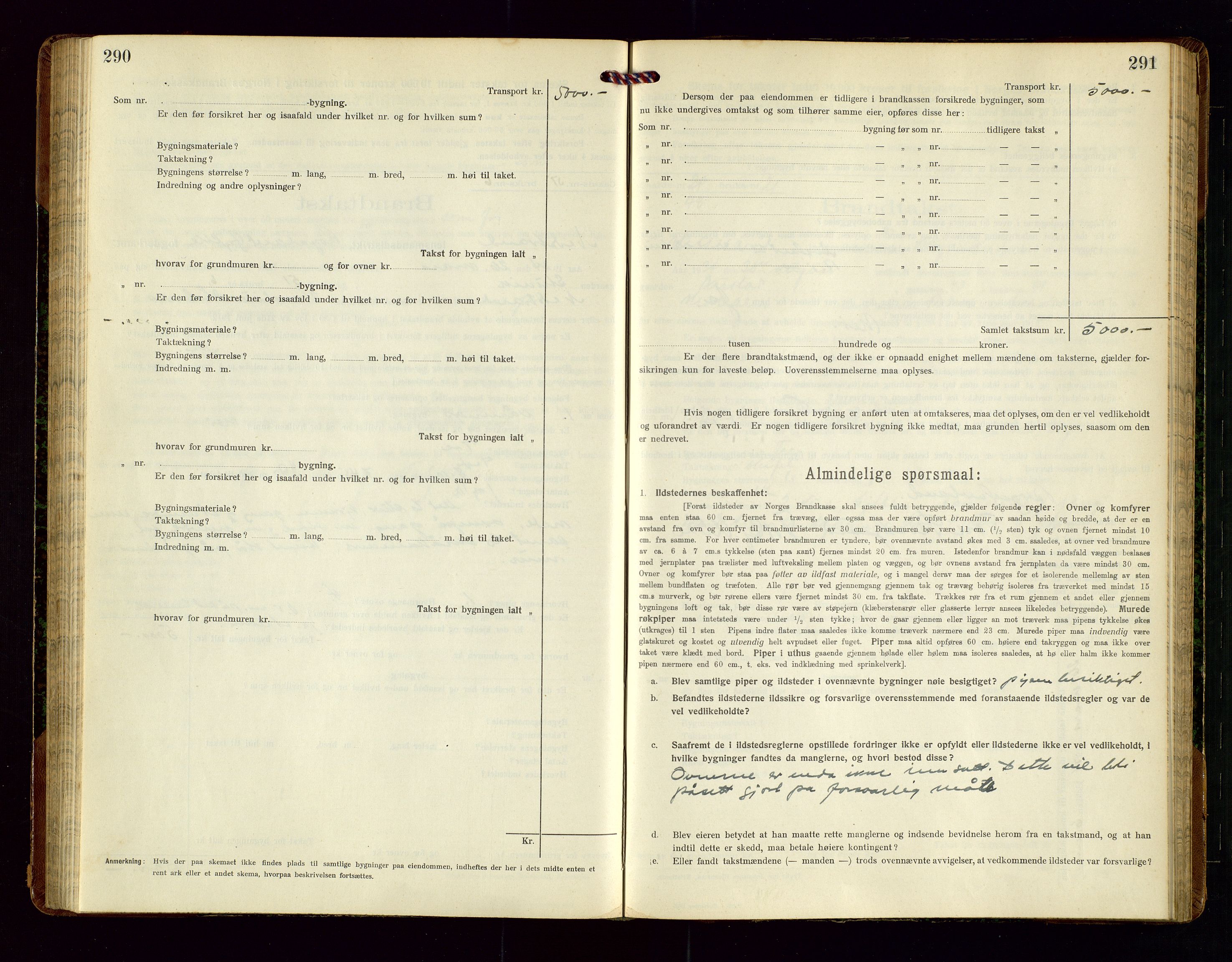 Nedstrand lensmannskontor, SAST/A-100236/Gob/L0002: "Brandtakstprotokol for Nerstrand lensmandsdistrikt Rogaland Fylke", 1916-1949, p. 290-291