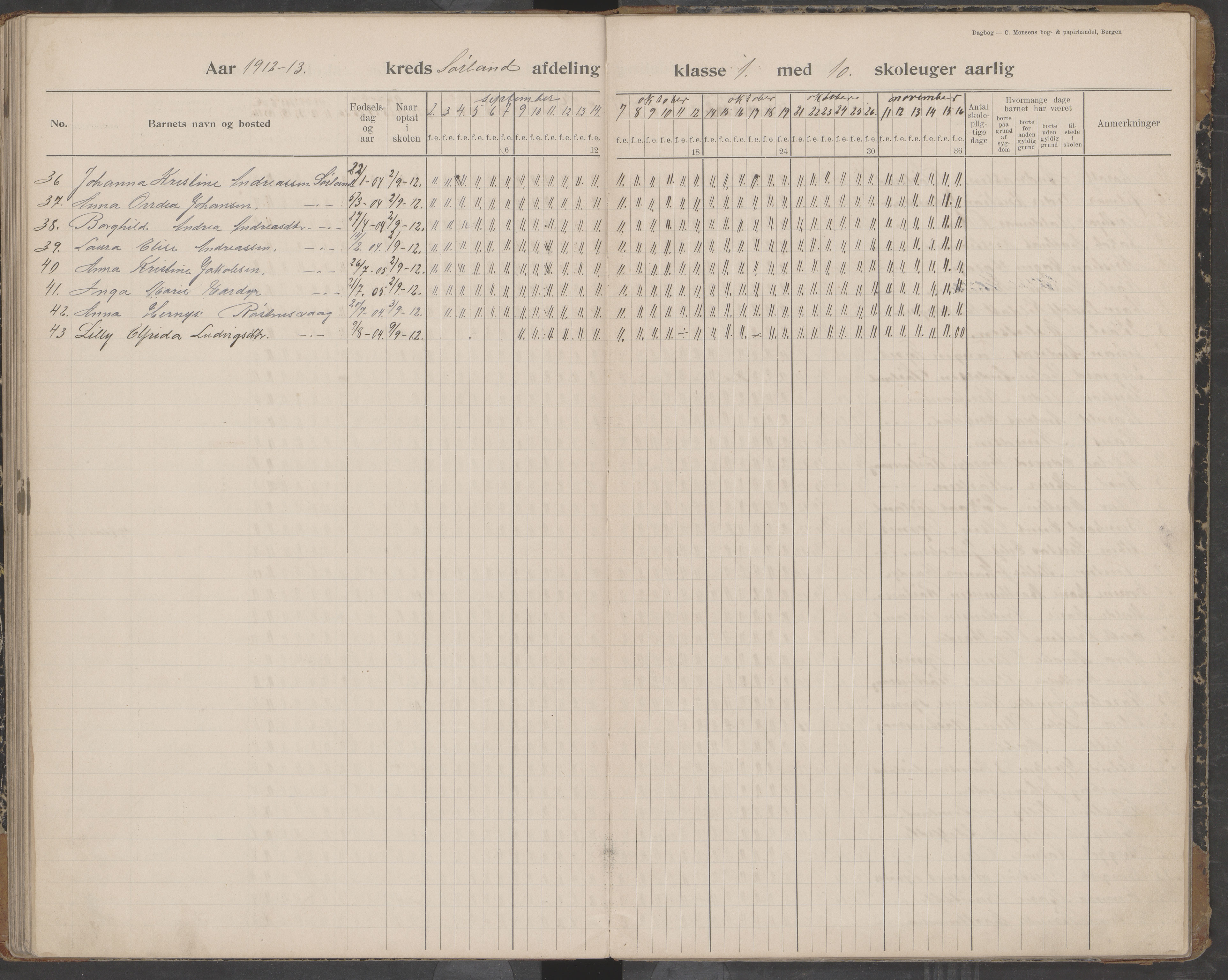 Værøy kommune. Sørland, Mostad og Røst skolekrets, AIN/K-18570.510.01/442/L0001: Karakterprotokoll, 1901-1920