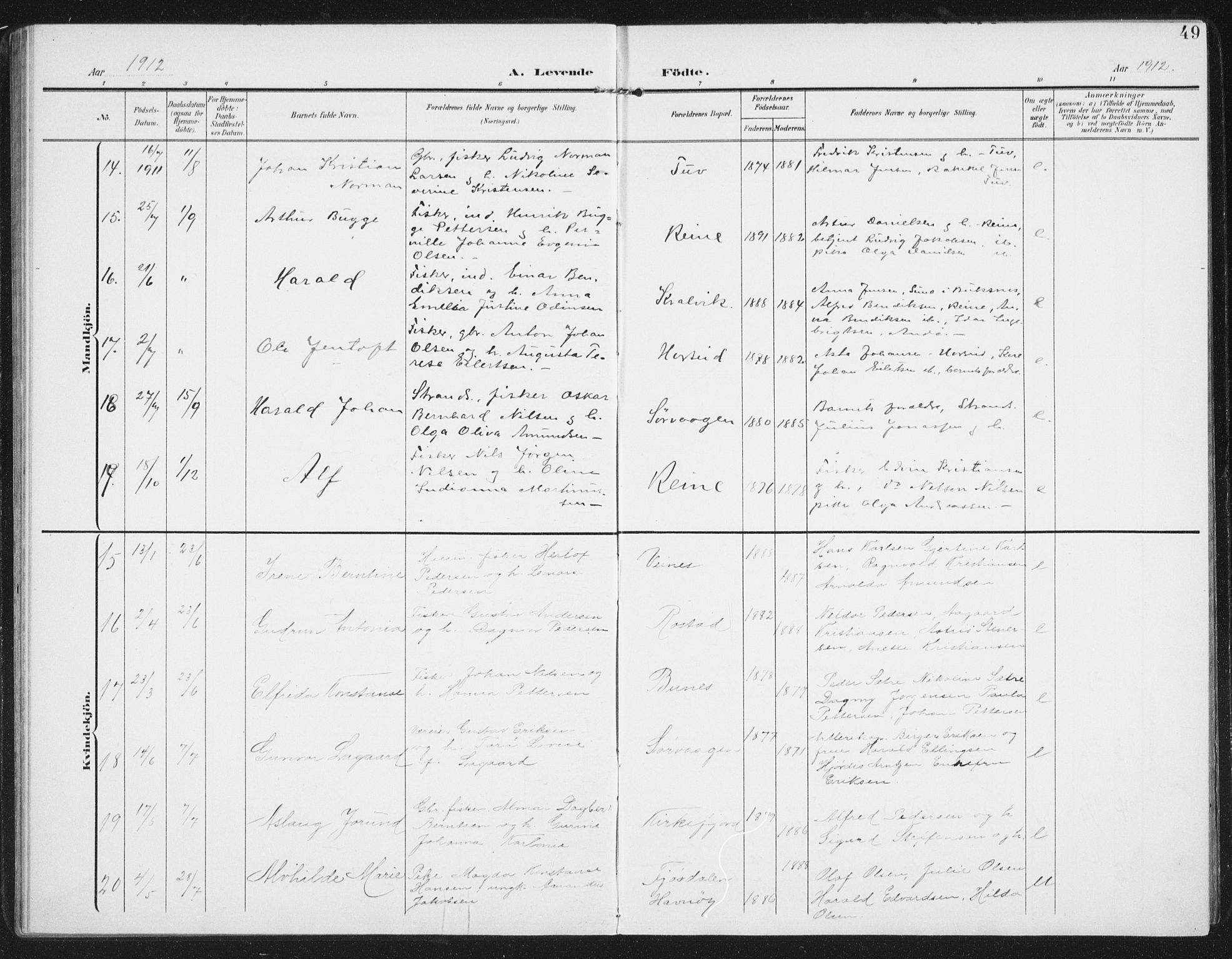 Ministerialprotokoller, klokkerbøker og fødselsregistre - Nordland, AV/SAT-A-1459/886/L1221: Parish register (official) no. 886A03, 1903-1913, p. 49