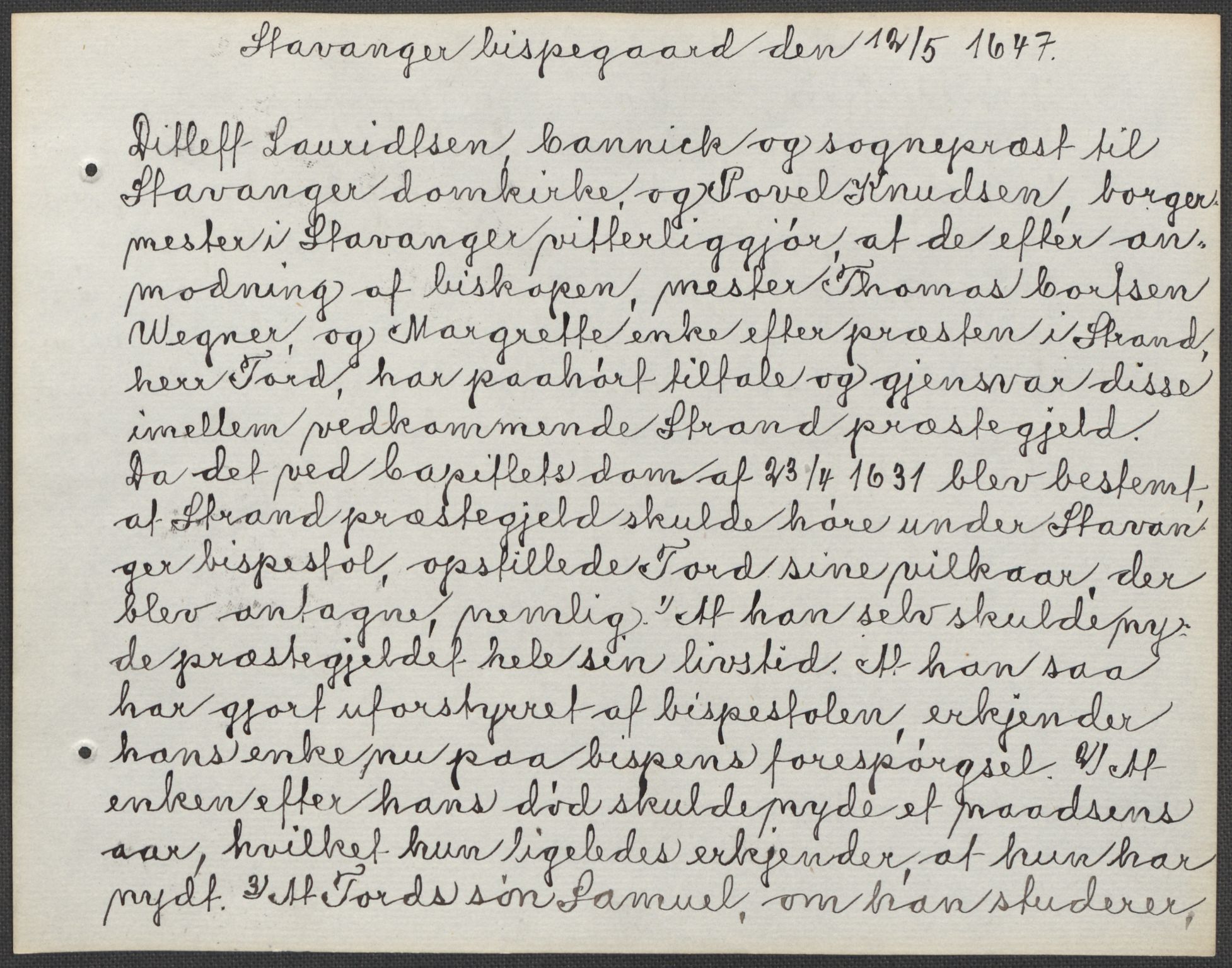 Riksarkivets diplomsamling, RA/EA-5965/F15/L0031: Prestearkiv - Aust-Agder, Vest-Agder og Rogaland, 1575-1768, p. 140