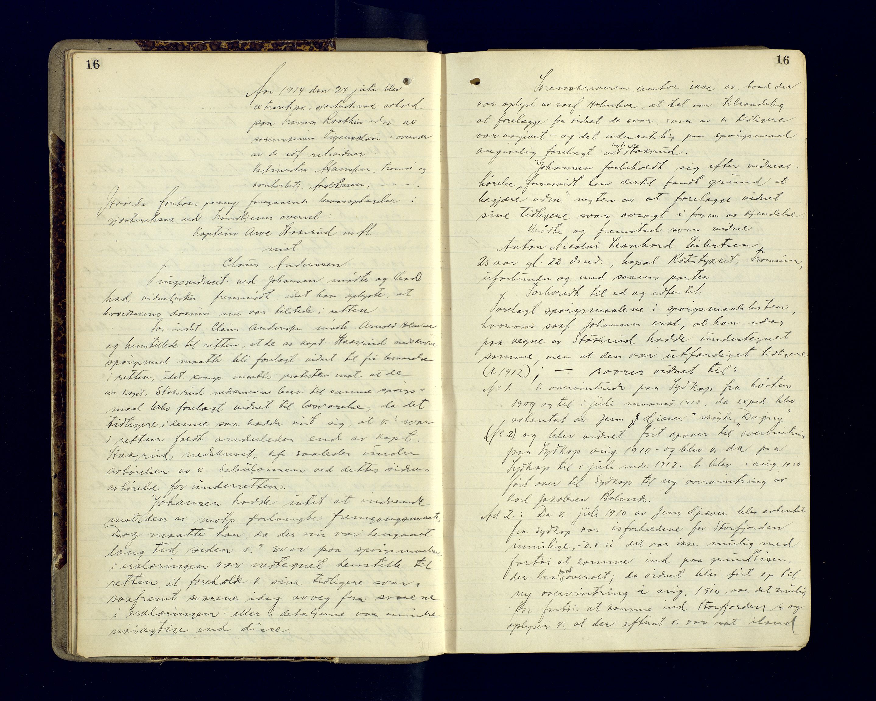 Malangen sorenskriveri, AV/SATØ-SATØ-0051/1/F/Fa/L0034: Ekstraretts- og sjørettsprotokoller. Med noen vigsler (f.eks. side 229), 1913-1924, p. 16