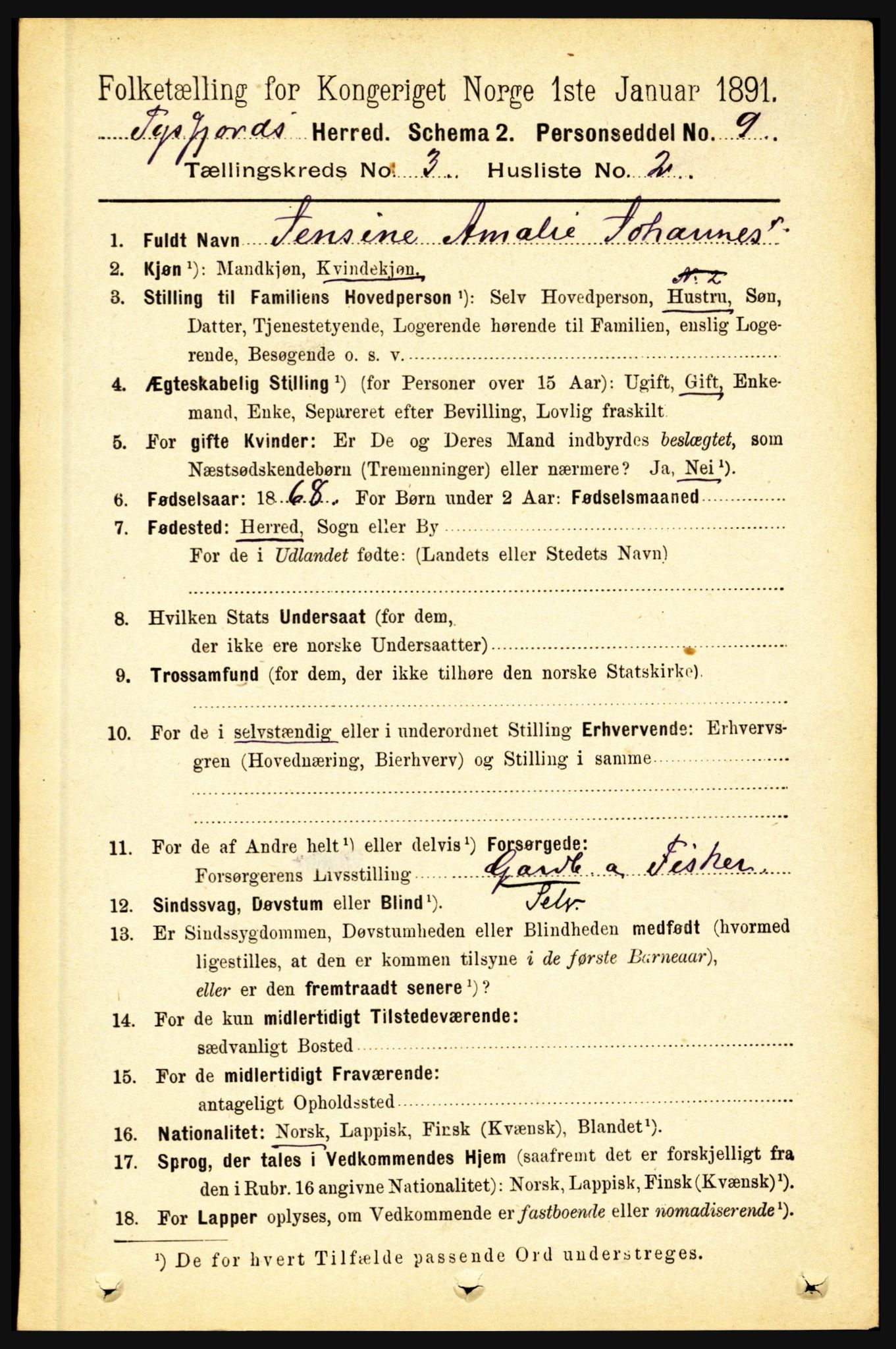 RA, 1891 census for 1850 Tysfjord, 1891, p. 1060