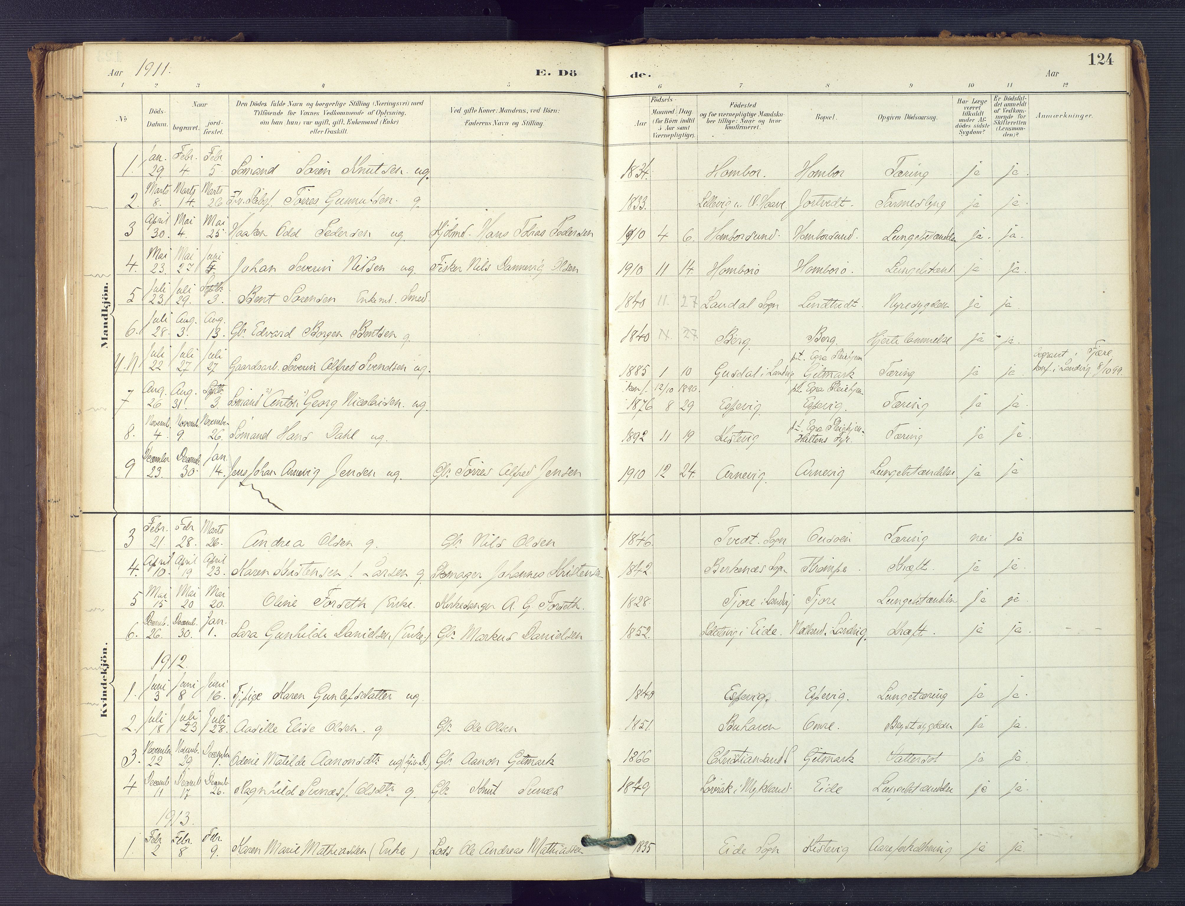 Hommedal sokneprestkontor, SAK/1111-0023/F/Fa/Faa/L0003: Parish register (official) no. A 3, 1885-1916, p. 124