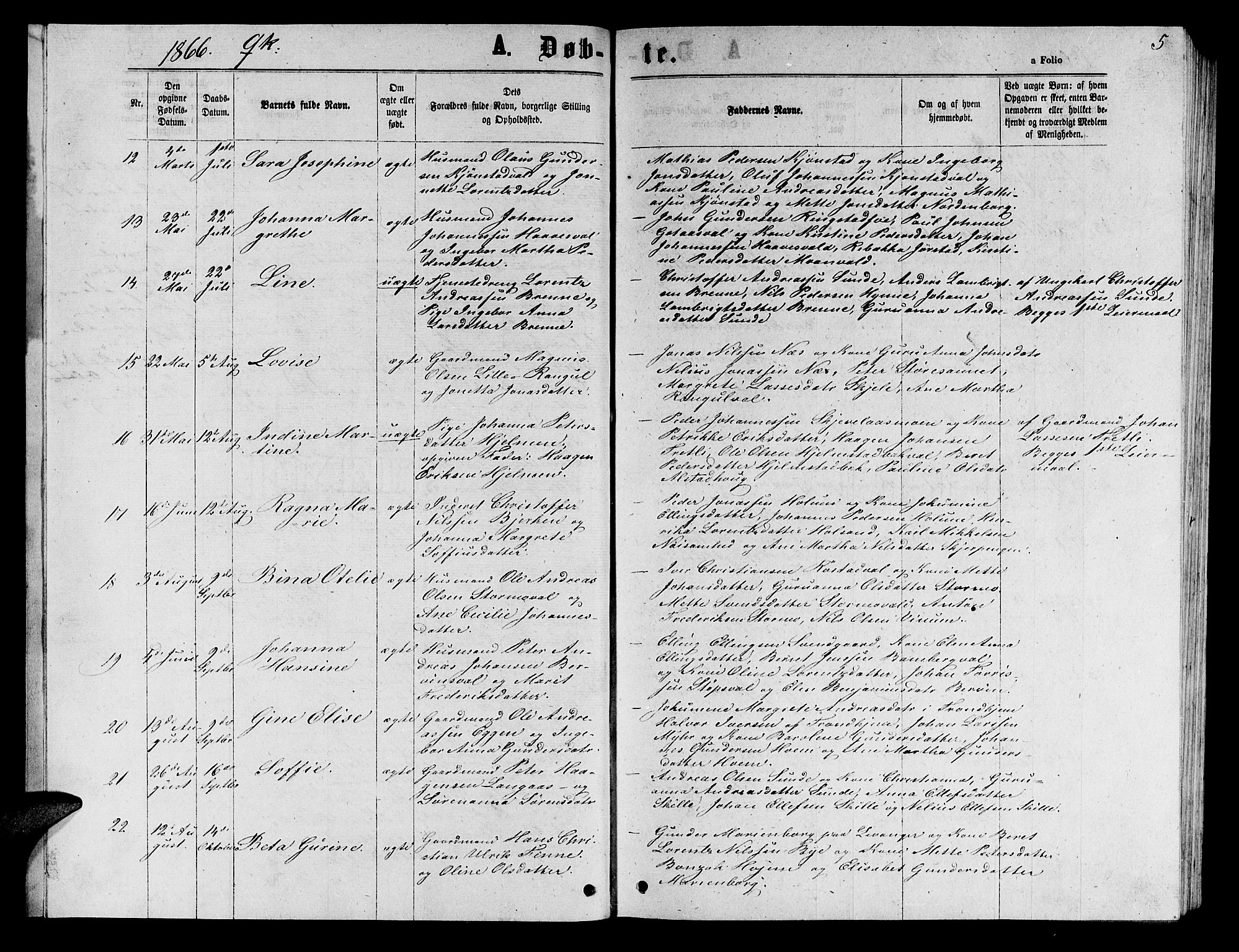 Ministerialprotokoller, klokkerbøker og fødselsregistre - Nord-Trøndelag, AV/SAT-A-1458/717/L0170: Parish register (copy) no. 717C02, 1866-1866, p. 5