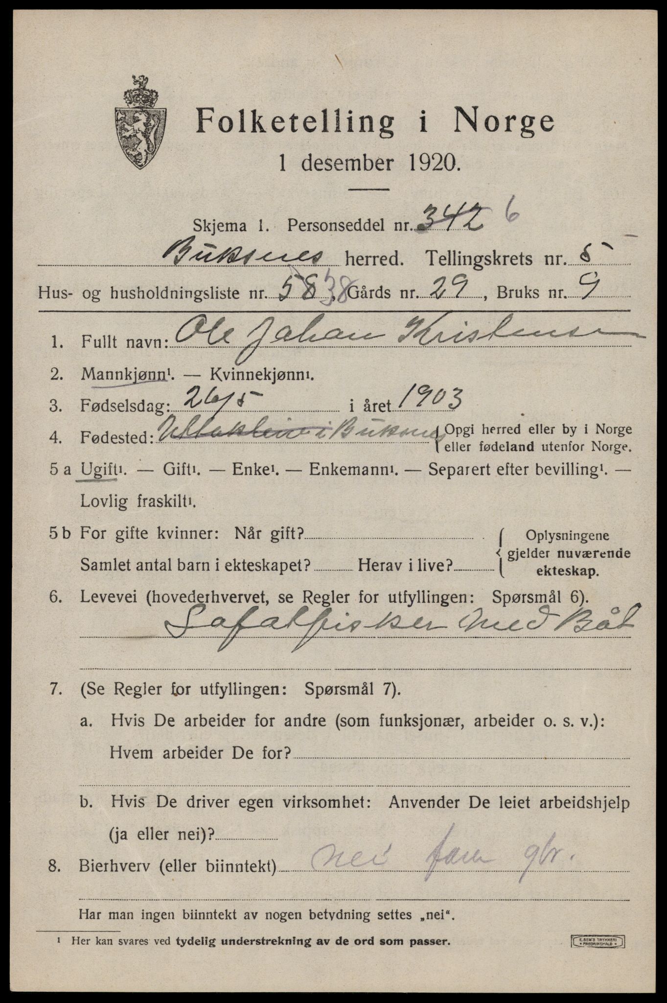 SAT, 1920 census for Buksnes, 1920, p. 5759