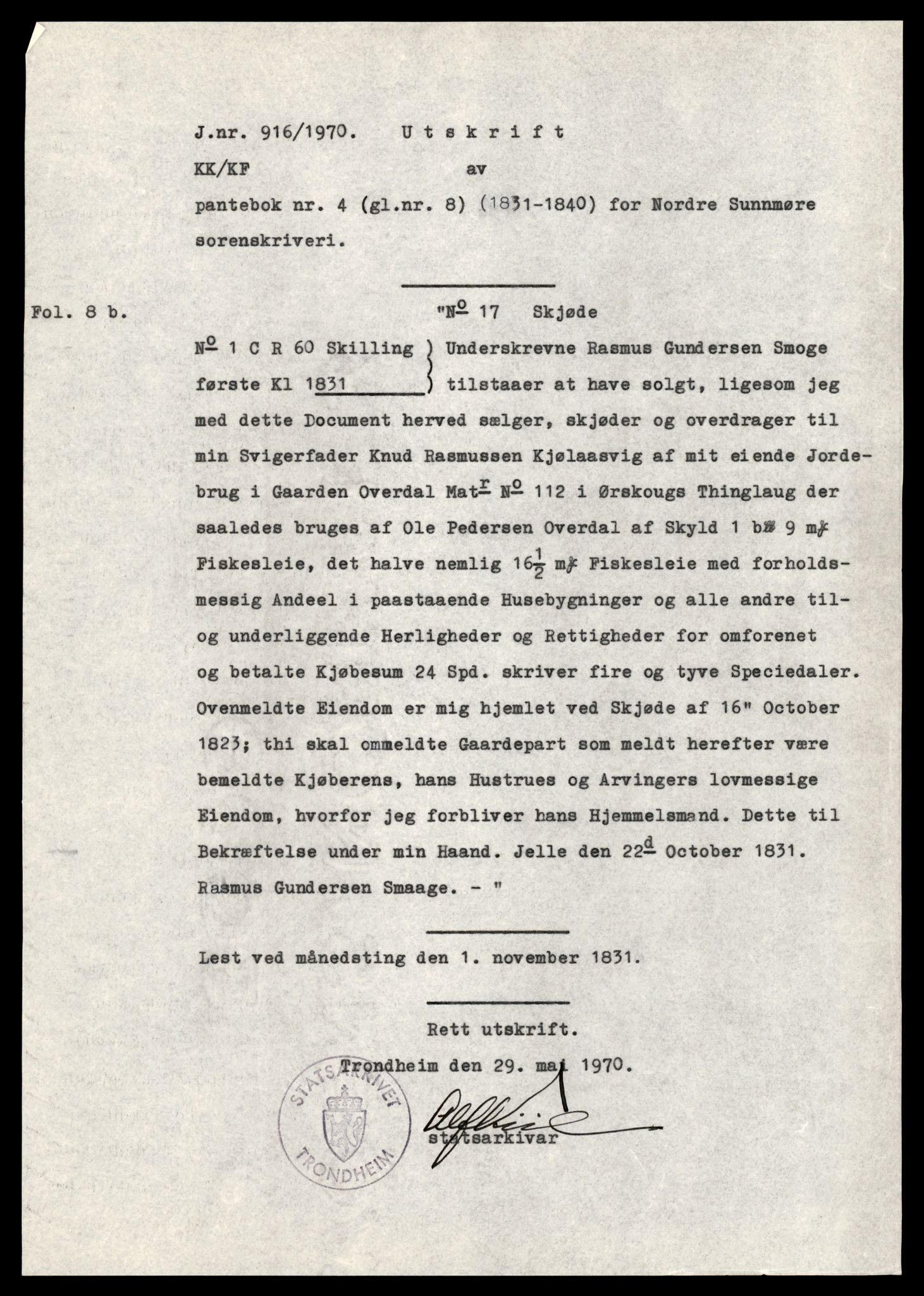 Statsarkivet i Trondheim, AV/SAT-A-4183/J/Jb/L0005: Pantebok 8, 1 - 200, 1831-1836